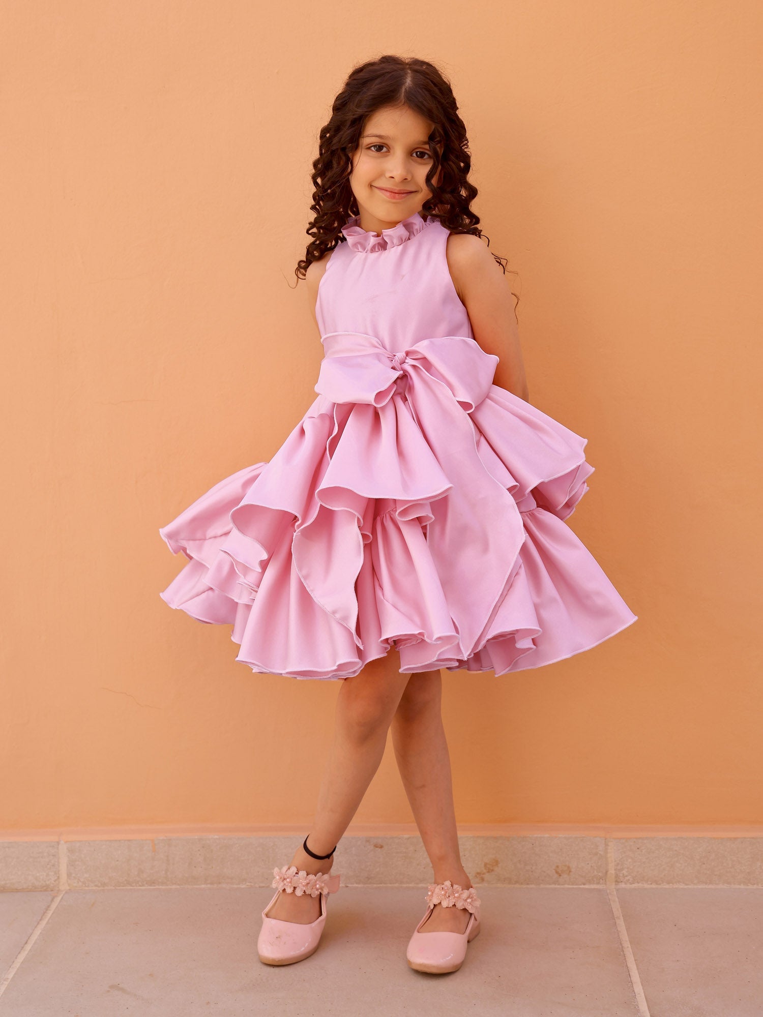 JANYAS CLOSET Blush Pink Belle Satin Ruffle Party Dress