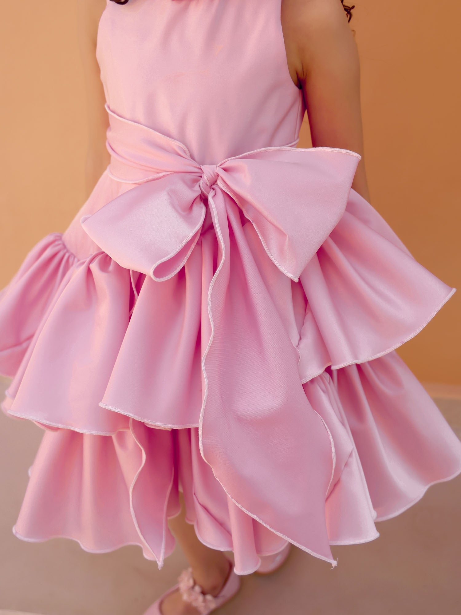 JANYAS CLOSET Blush Pink Belle Satin Ruffle Party Dress