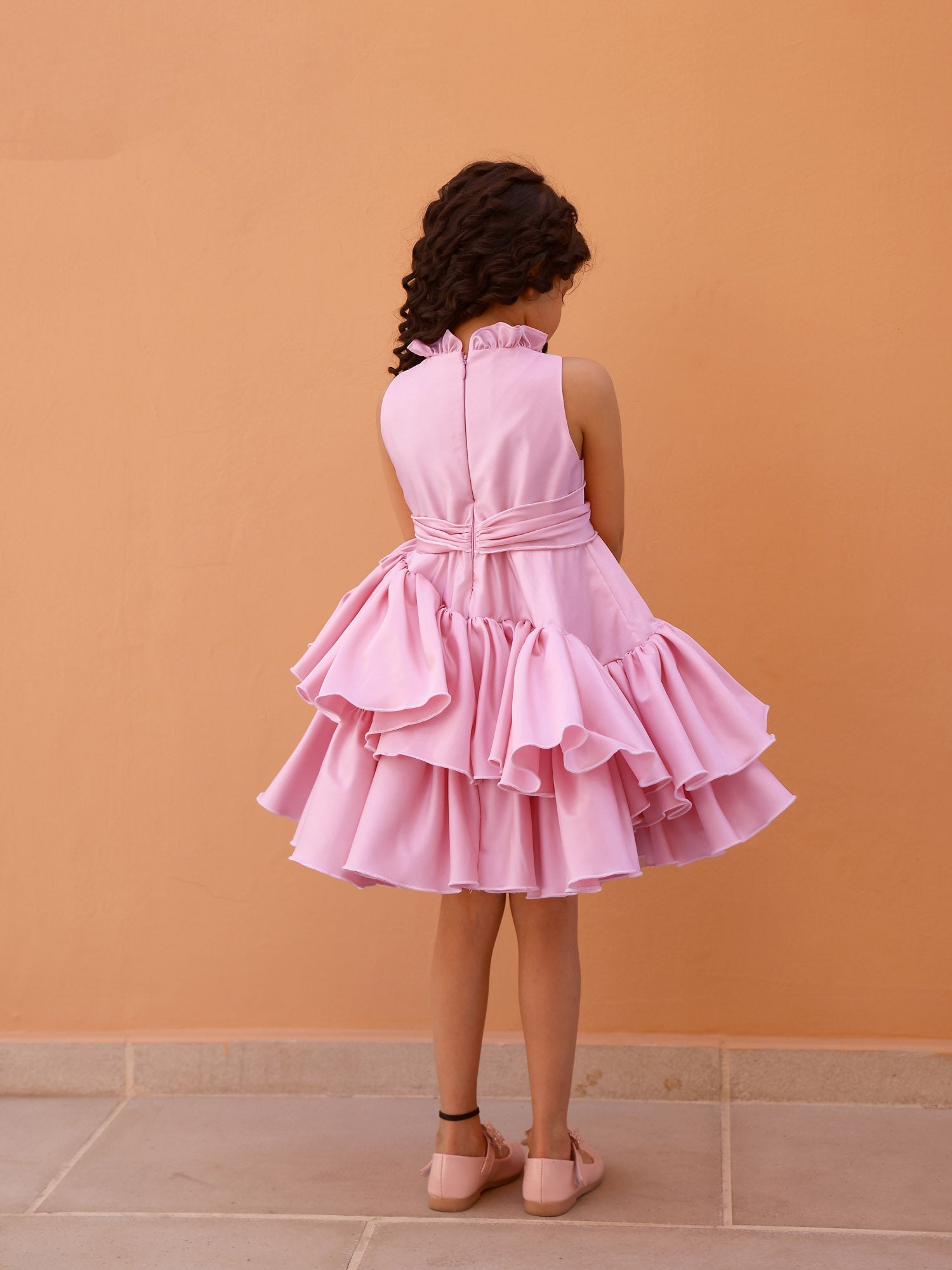 JANYAS CLOSET Blush Pink Belle Satin Ruffle Party Dress