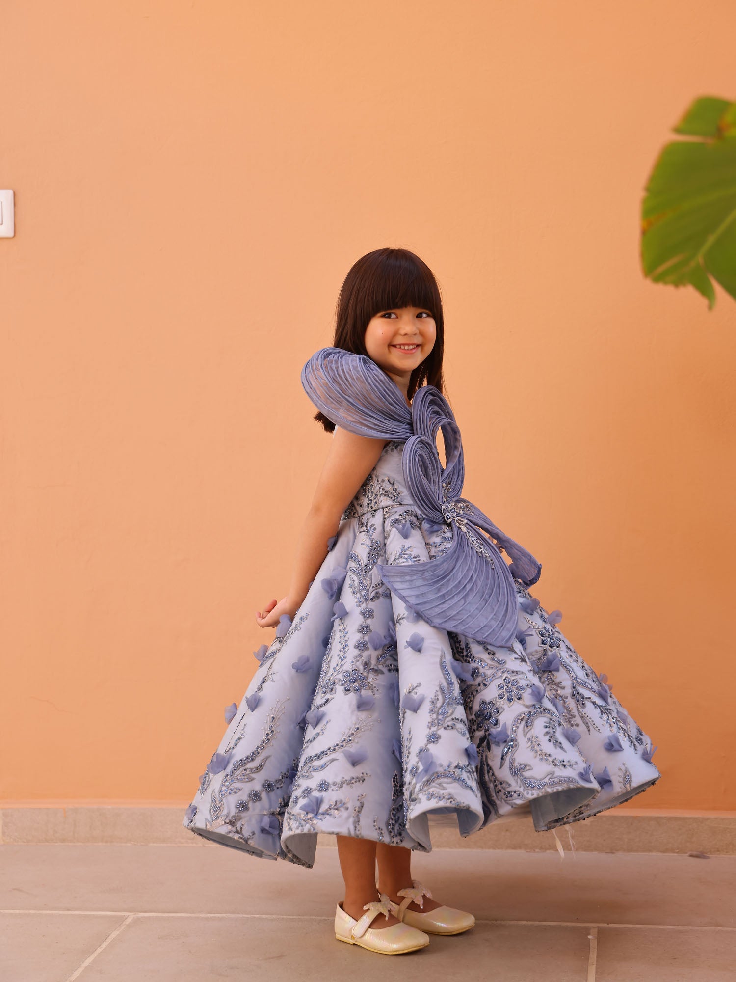Sample JANYAS CLOSET Celestia Grey Couture Gown with 3D Flowers