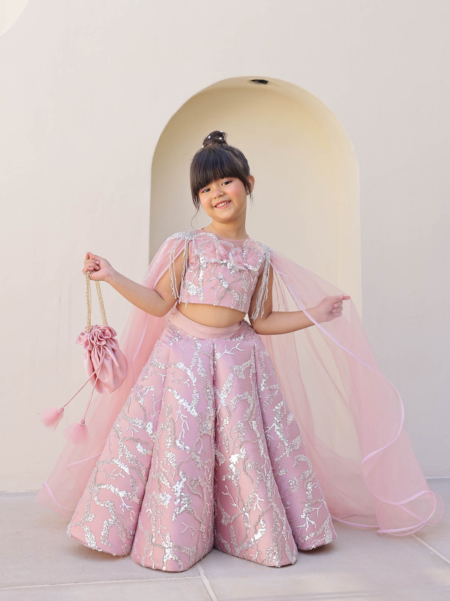 JANYAS CLOSET Blush Sparkle Sequin Lehenga Set for Girls