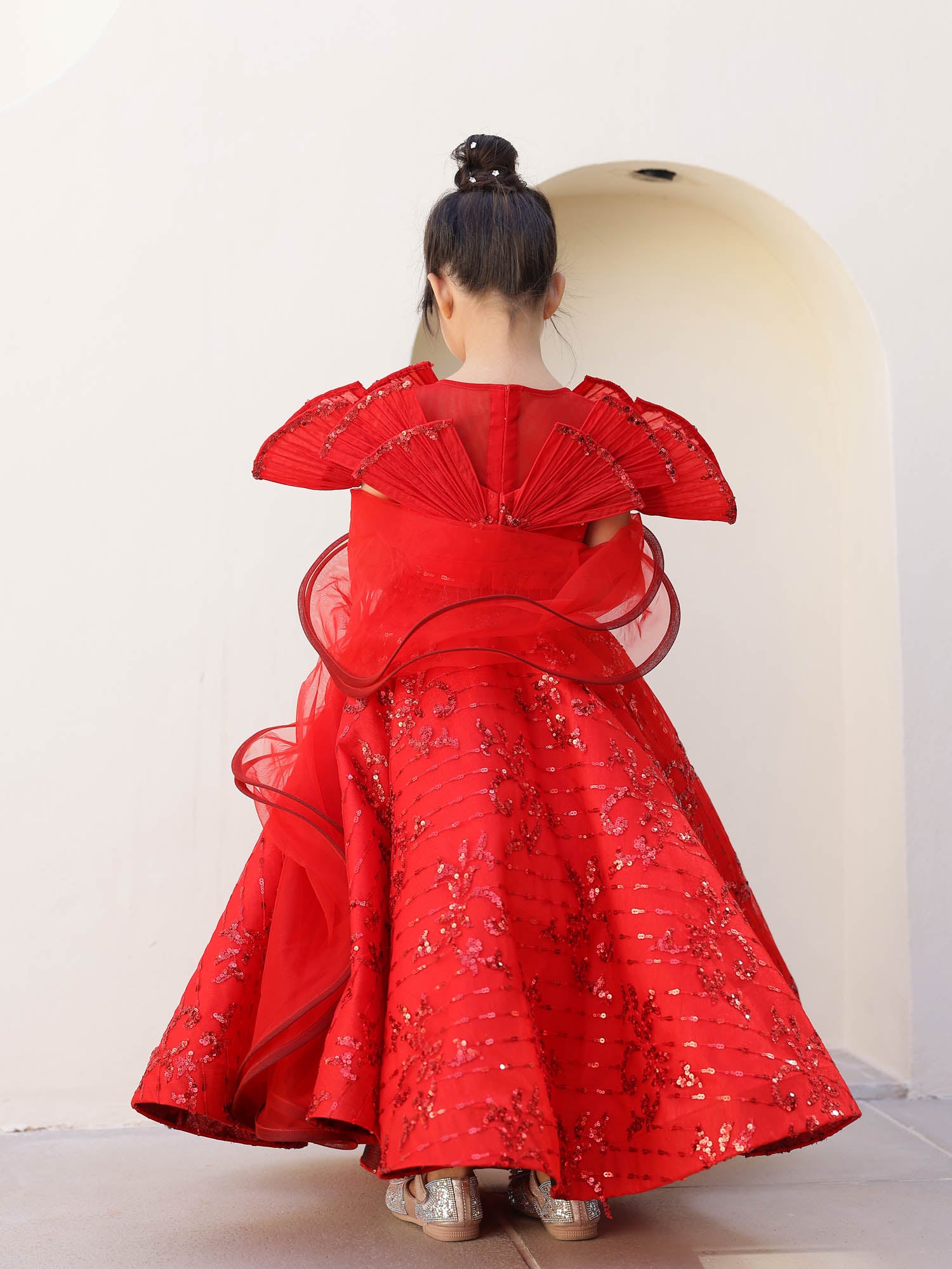 Complete red lehenga outfit with potli bag