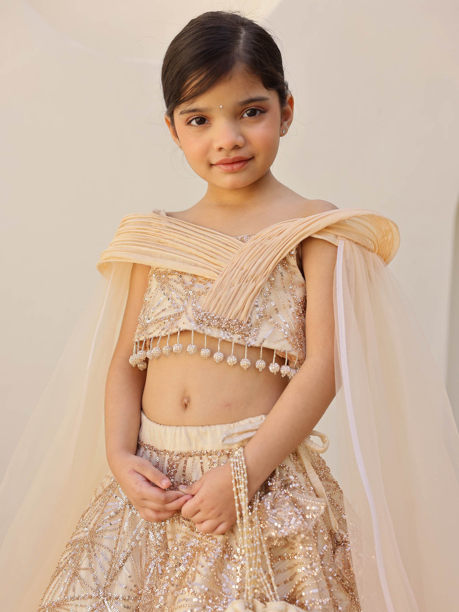 JANYAS CLOSET Gold Sparkle Sequin Lehenga Set for Girls