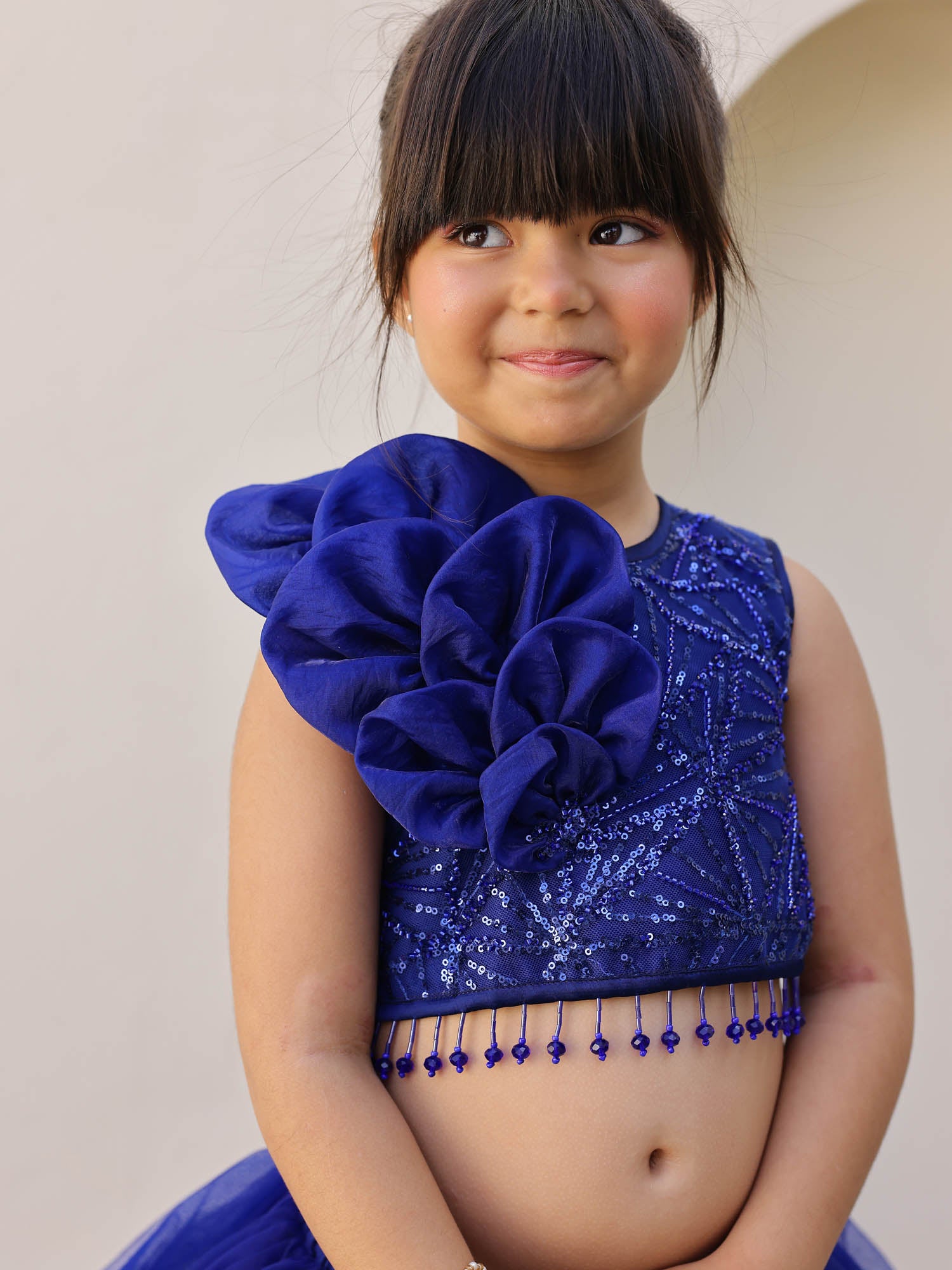 JANYAS CLOSET Royal Blue Perl Sequin Lehenga Set for Girls