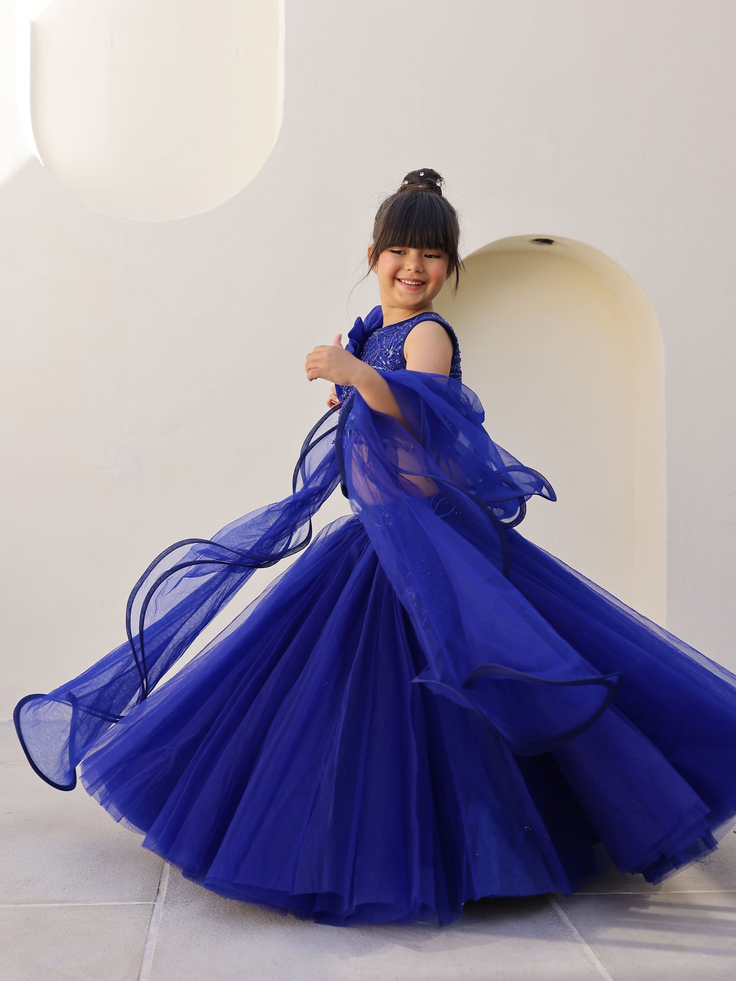 JANYAS CLOSET Royal Blue Perl Sequin Lehenga Set for Girls