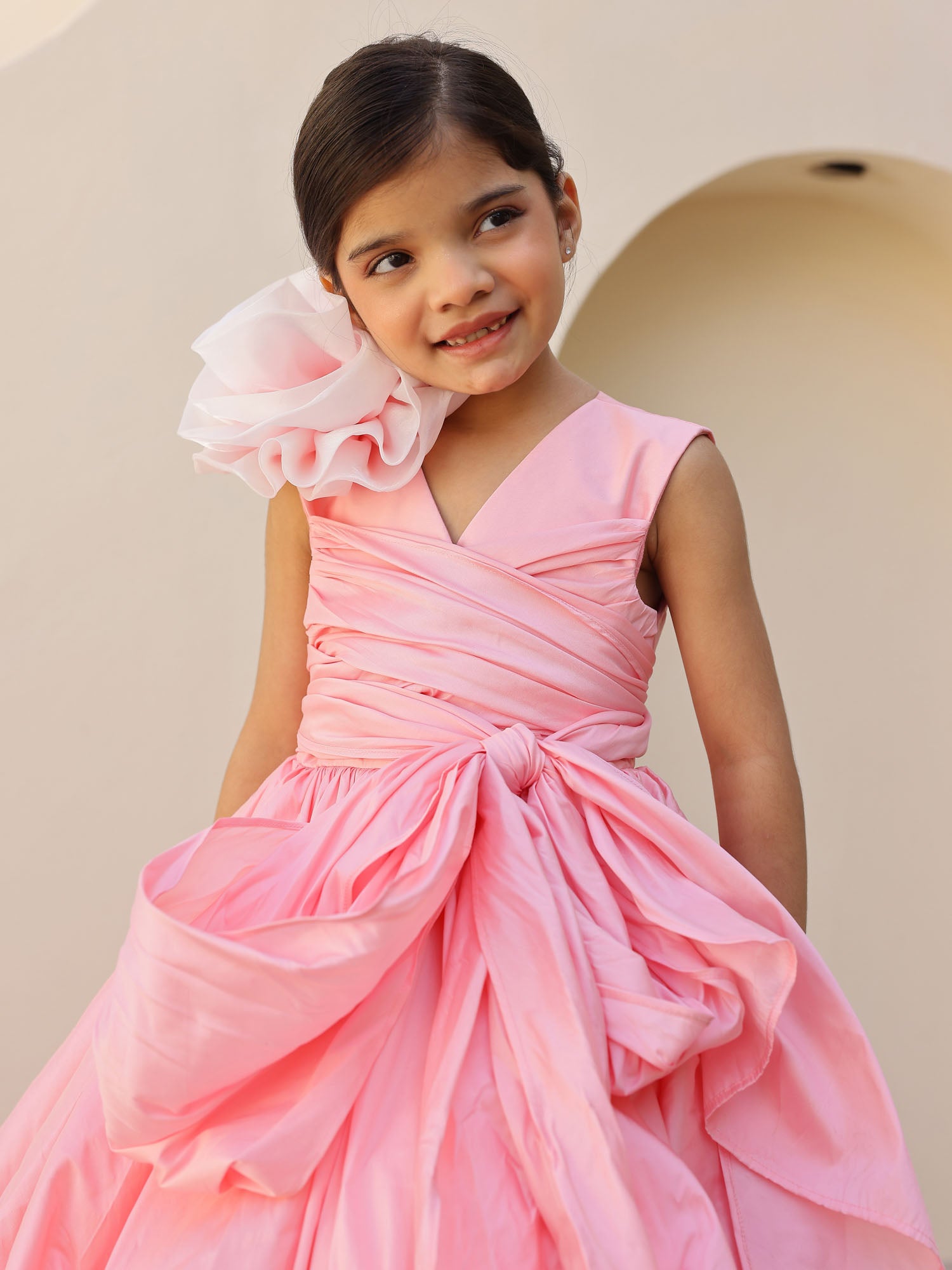 Girls Pink High Low Katarina Dress With Hair Pin