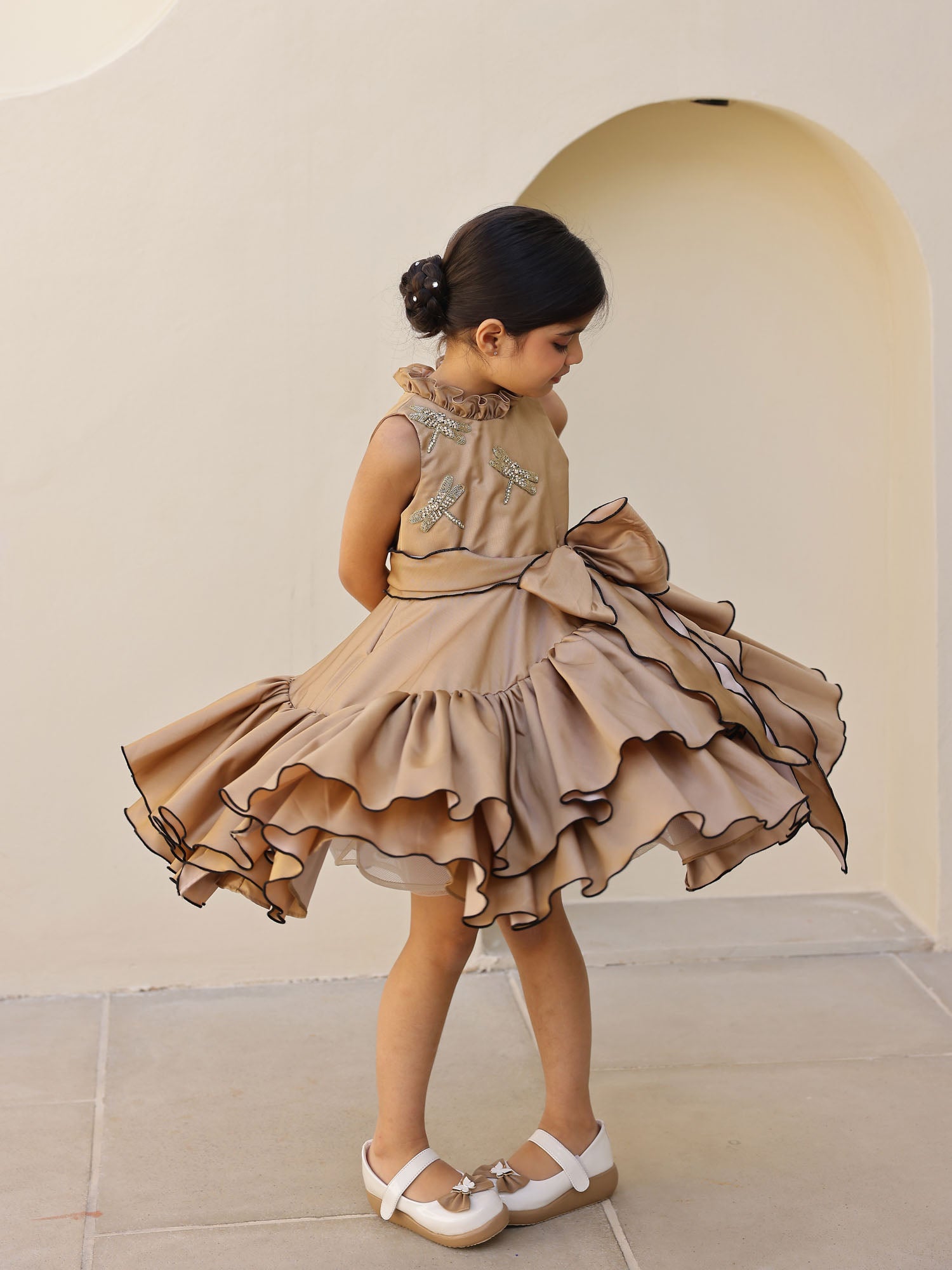 JANYAS CLOSET Zaria Gold Enchanted Ruffle Dress