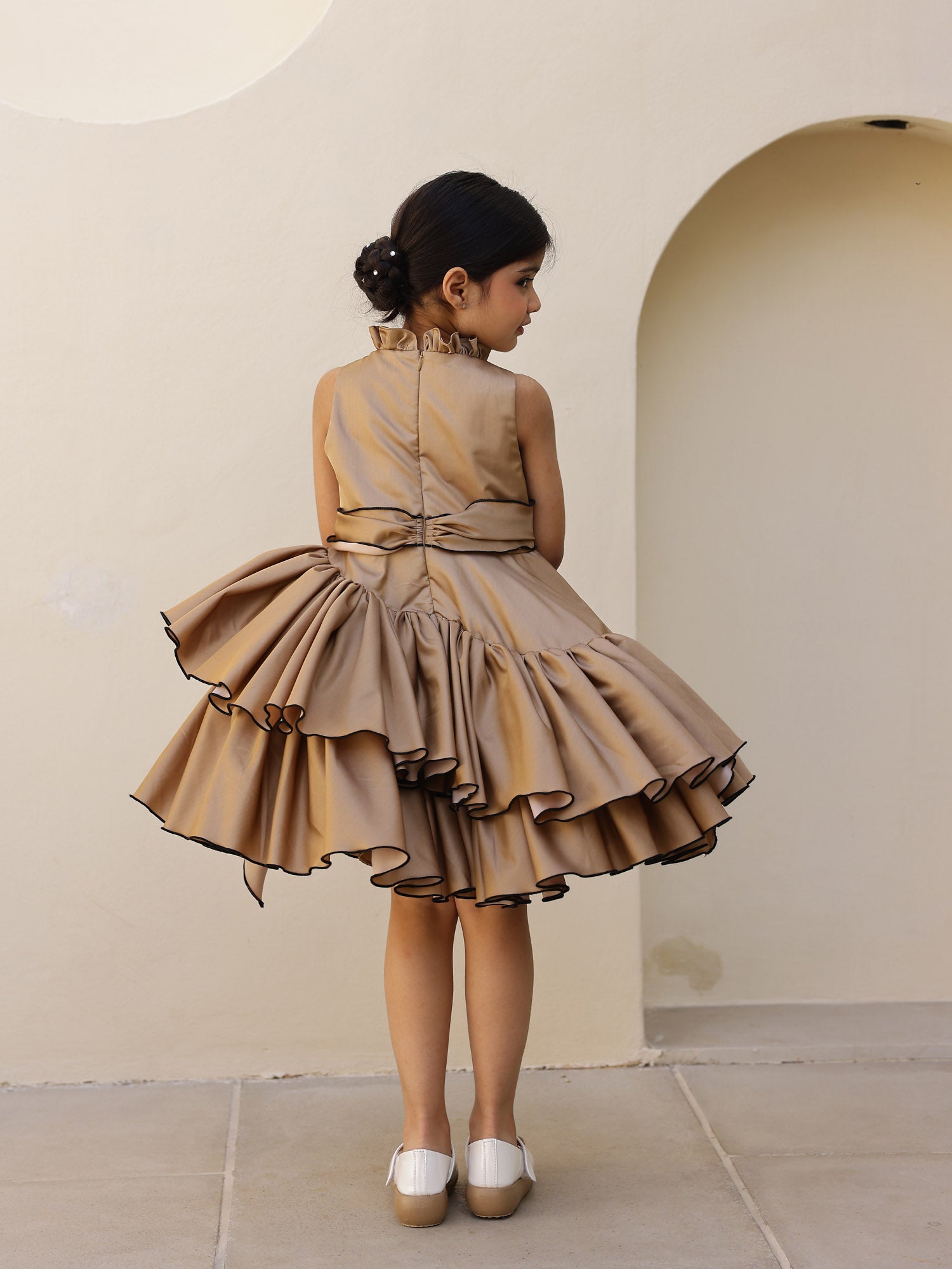 Shop JANYAS CLOSET Zaria Gold Enchanted Ruffle Dress Shop JANYAS CLOSET Zaria Gold Enchanted Ruffle Dress