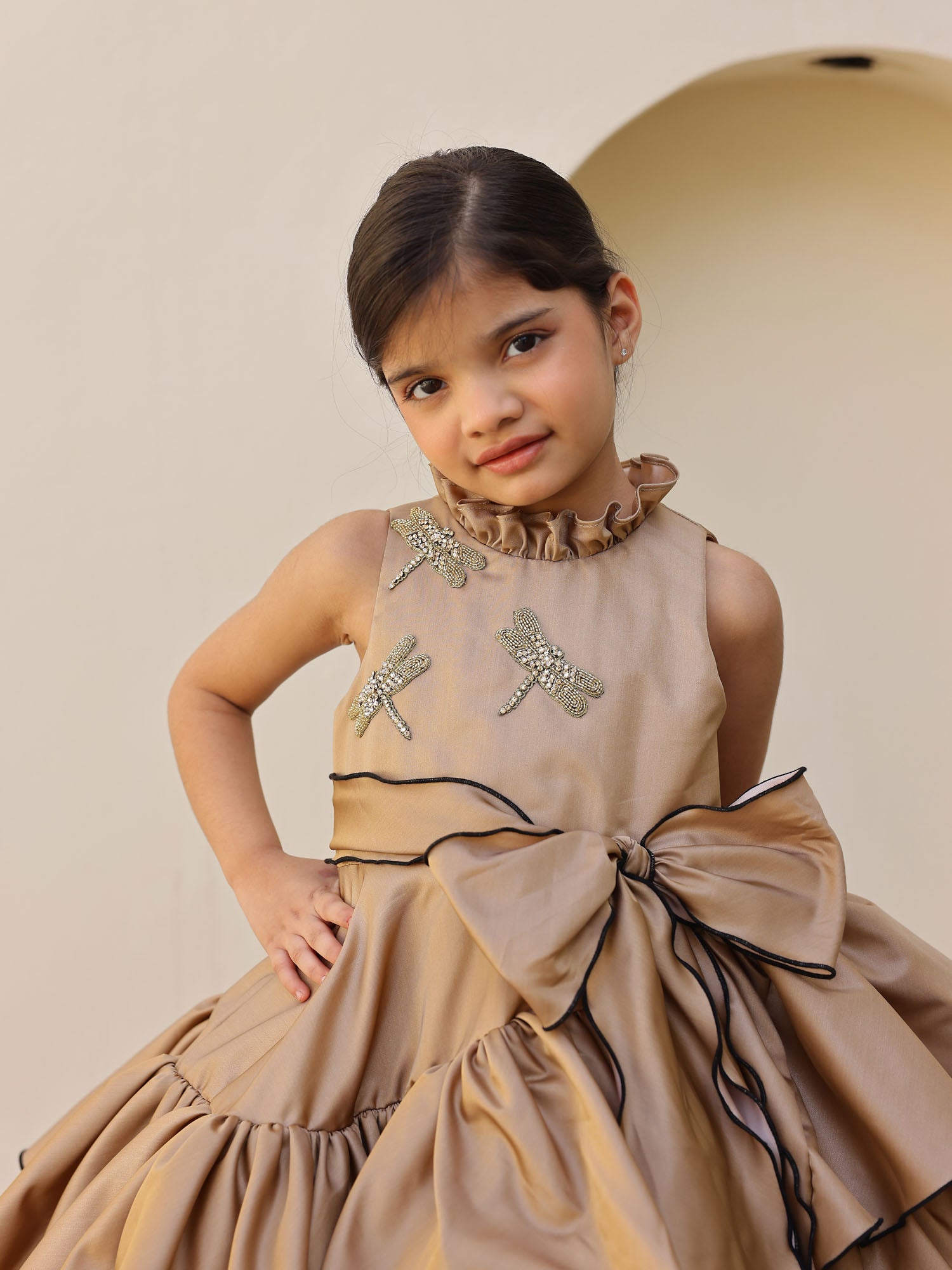 Shop JANYAS CLOSET Zaria Gold Enchanted Ruffle Dress Shop JANYAS CLOSET Zaria Gold Enchanted Ruffle Dress