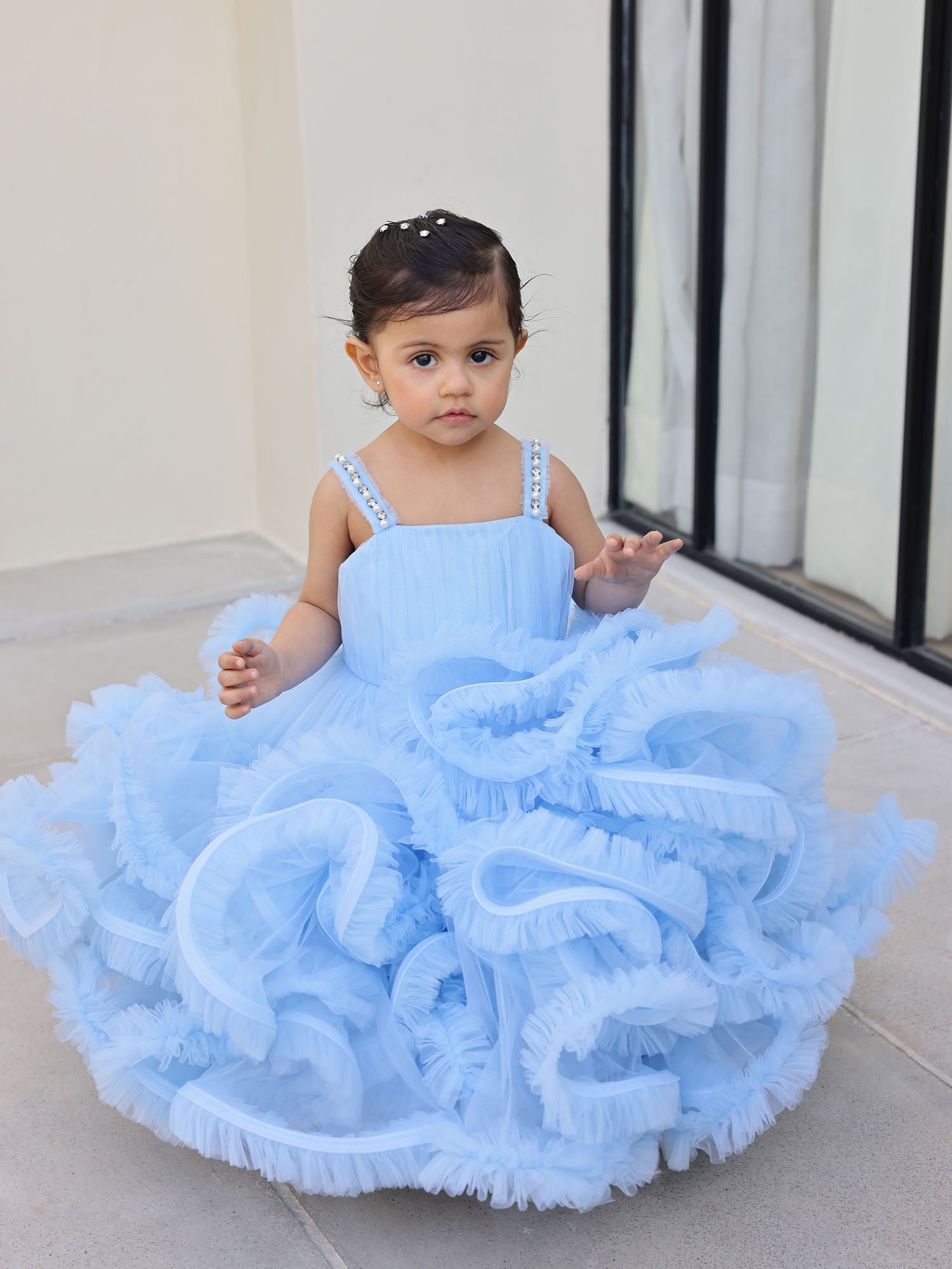 Sale Blue Perfect Frill Gown