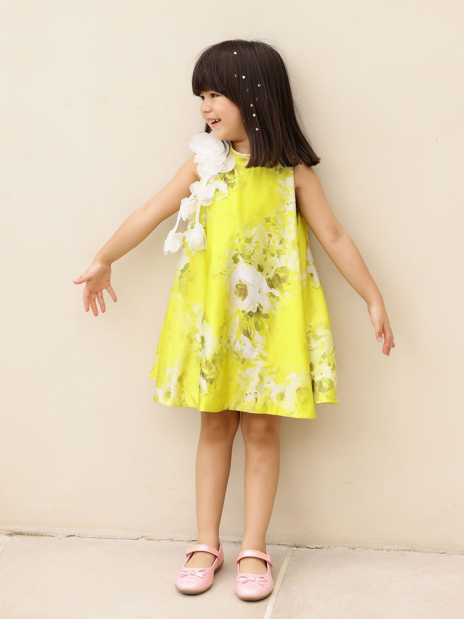 JANYAS CLOSET Green Printed Lulu Party Dress With Hair Pin*