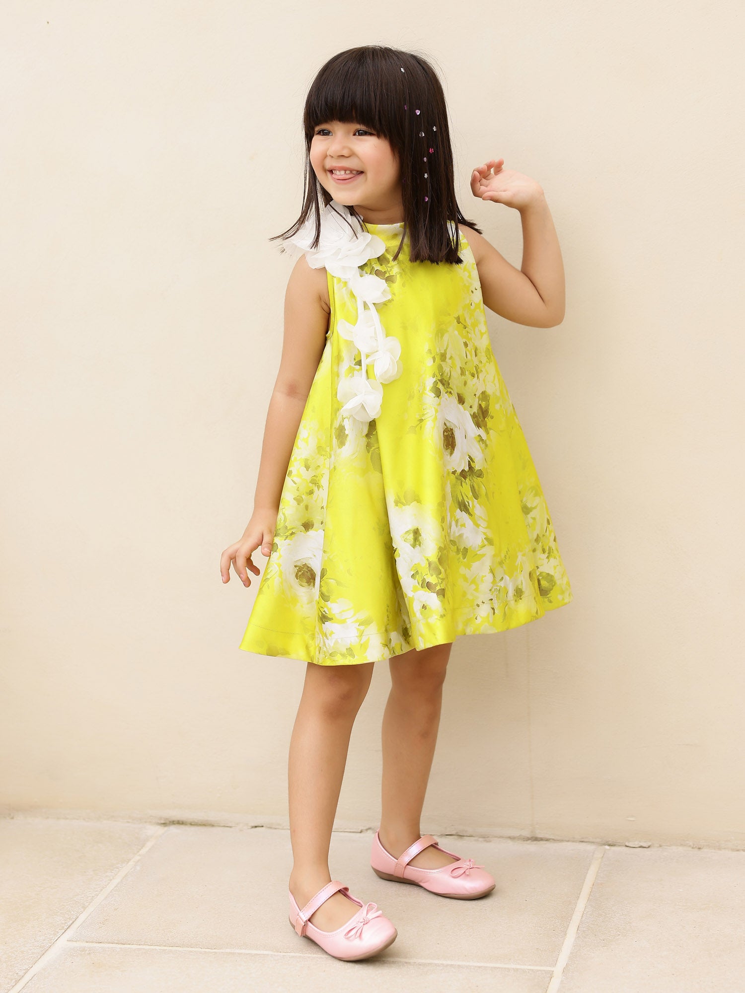JANYAS CLOSET Green Printed Lulu Party Dress With Hair Pin*