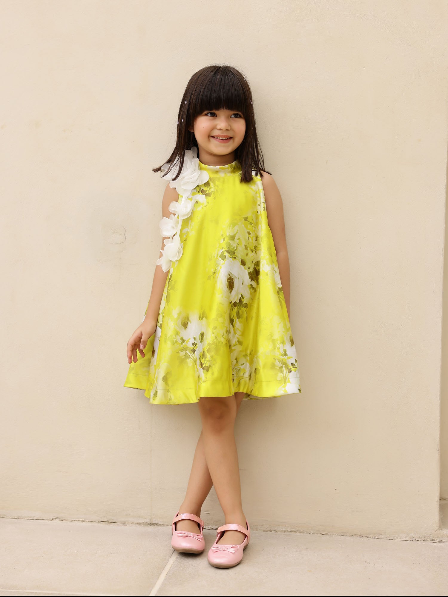 JANYAS CLOSET Green Printed Lulu Party Dress With Hair Pin*