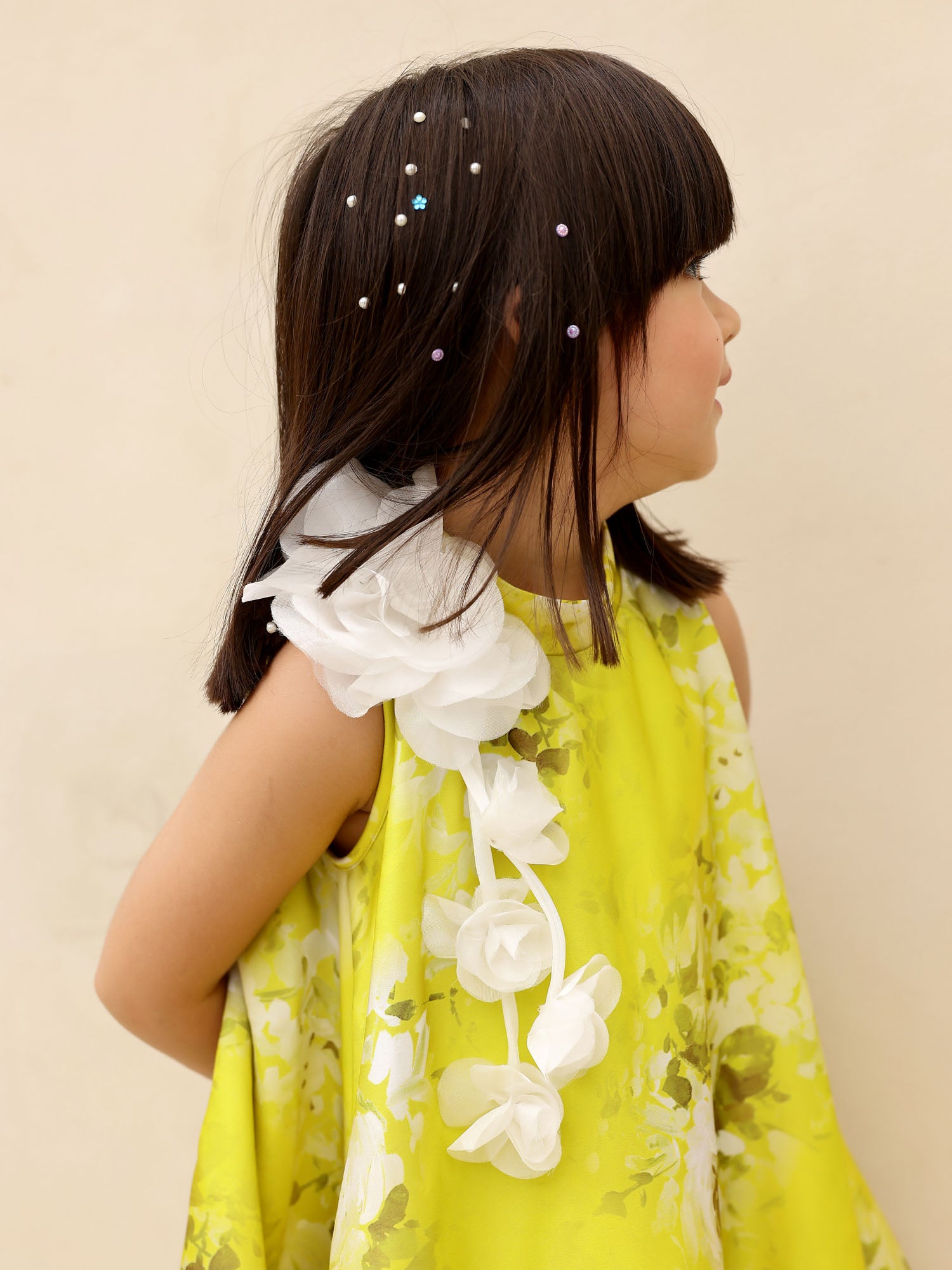 JANYAS CLOSET Green Printed Lulu Party Dress With Hair Pin*