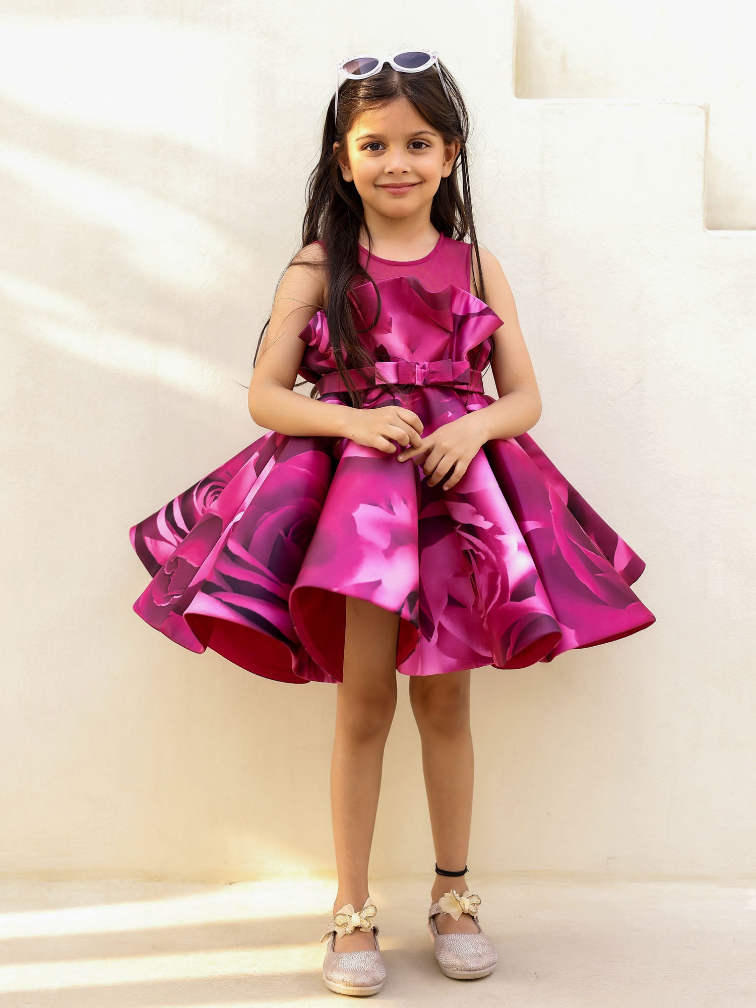 JANYAS CLOSET Charming Wine Rose Print Dress for Girls
