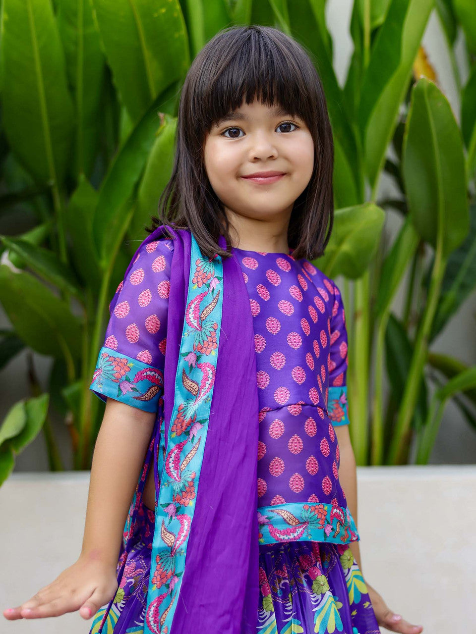 Sample JANYAS CLOSET Purple Kurta Lehenga Set with Dupatta for Girls