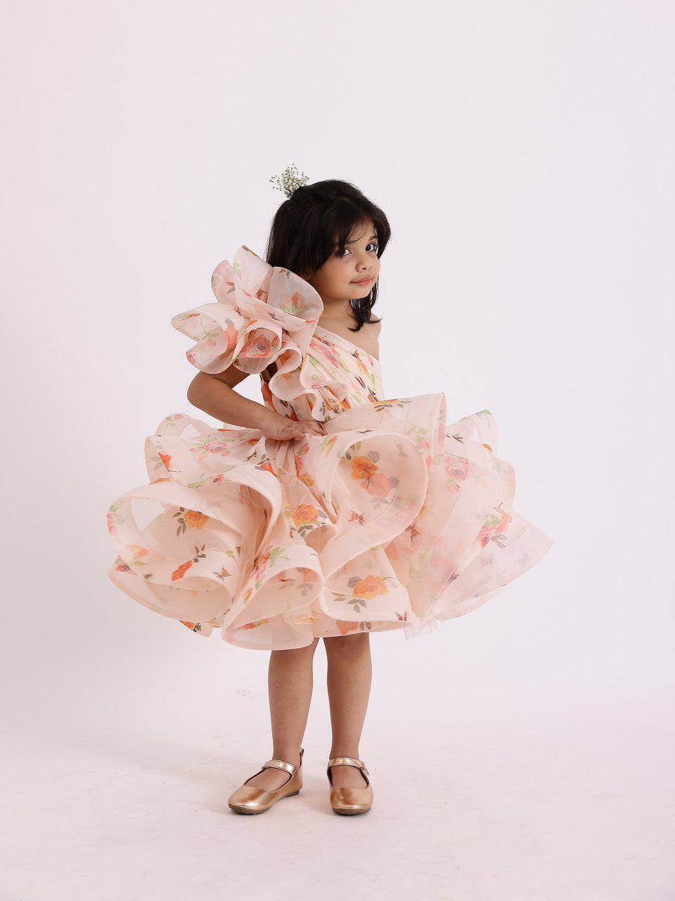 Sample JANYAS CLOSET Dolce Floral Print One Shoulder Drape Dress With Flair
