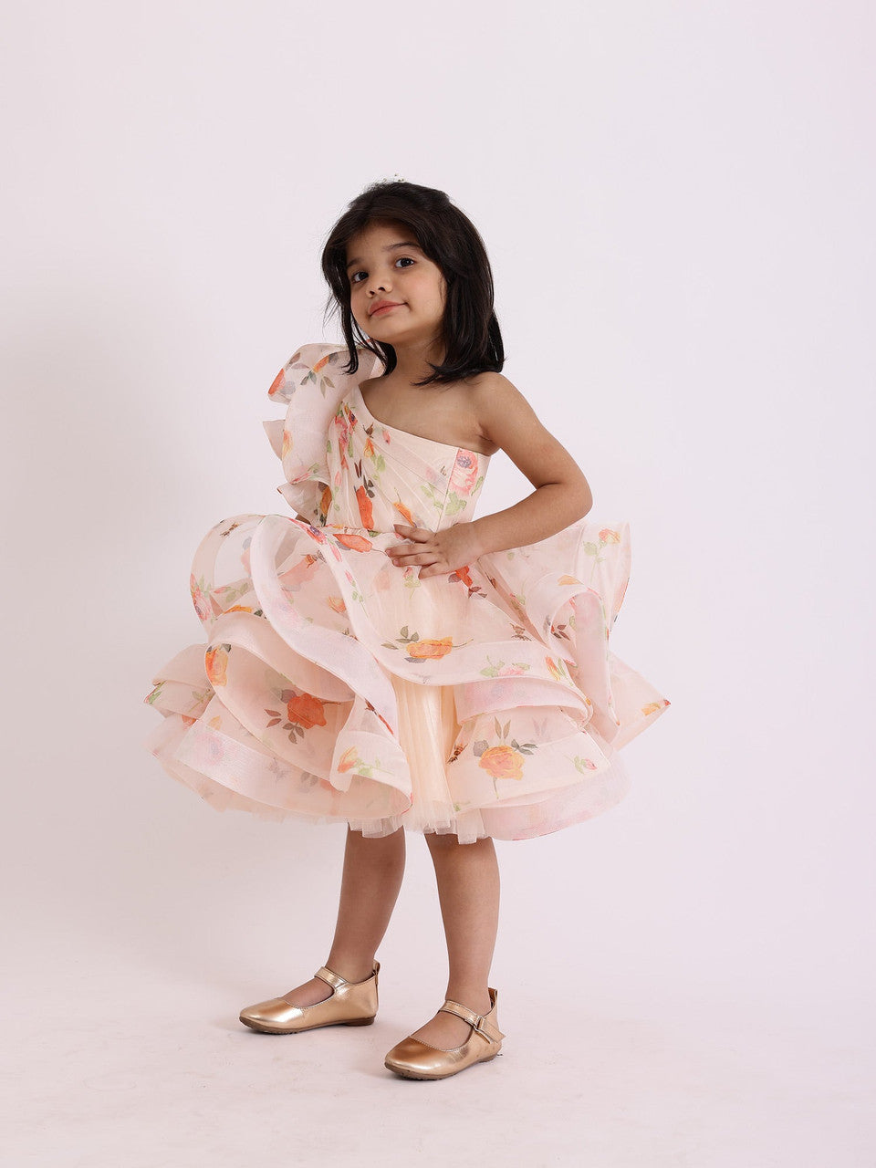Sample JANYAS CLOSET Dolce Floral Print One Shoulder Drape Dress With Flair