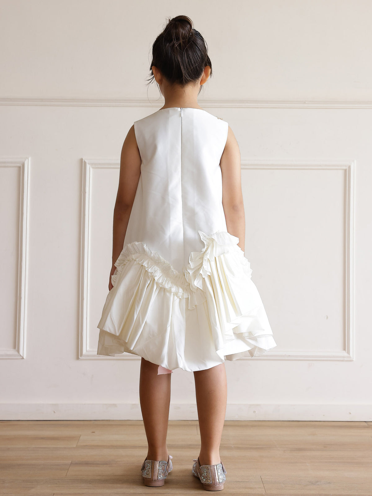 JANYAS CLOSET Butterfly Charm White Taffeta Dress