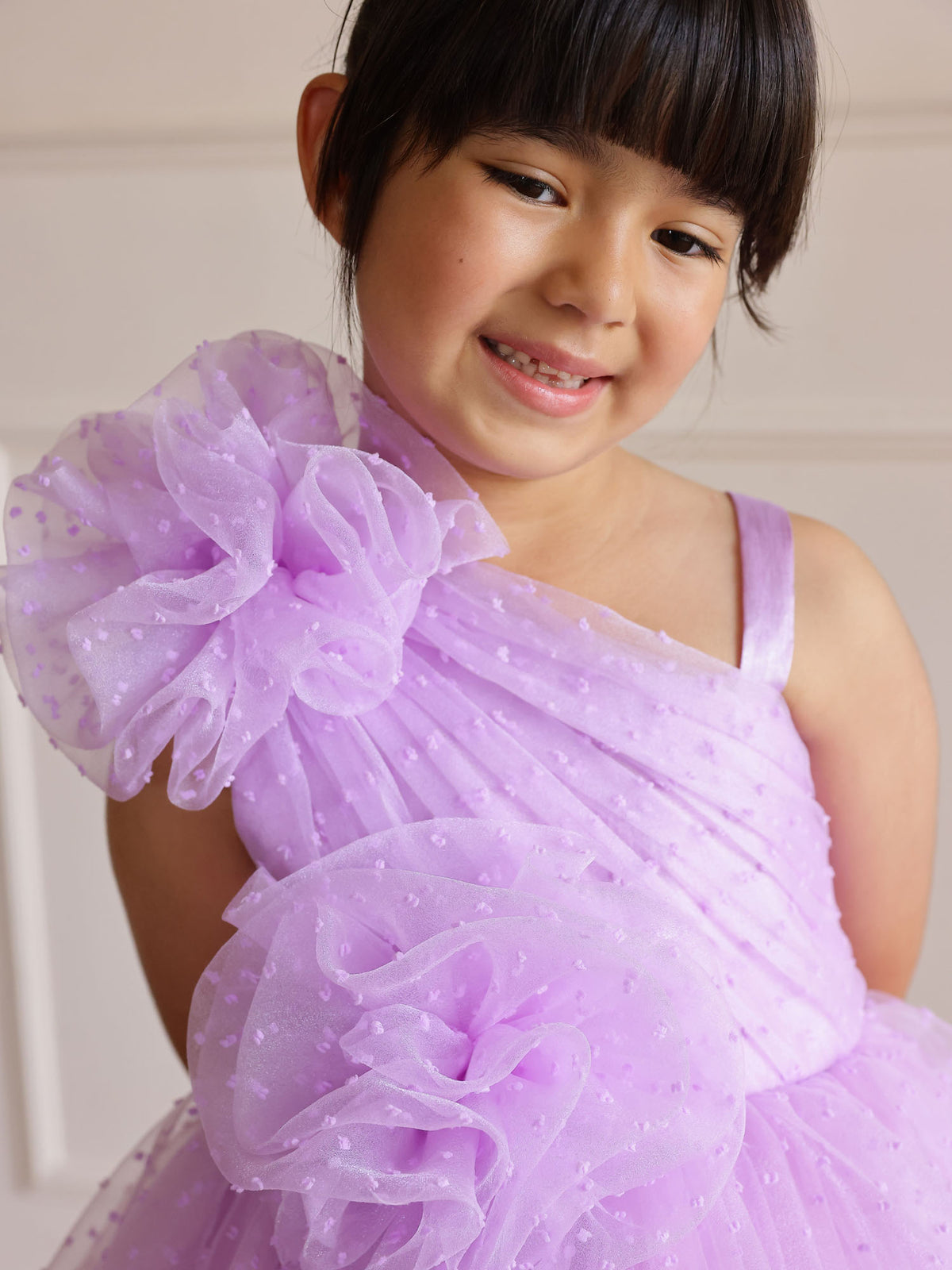 Lavender Dotted Cascade Tulle Dress for Girls