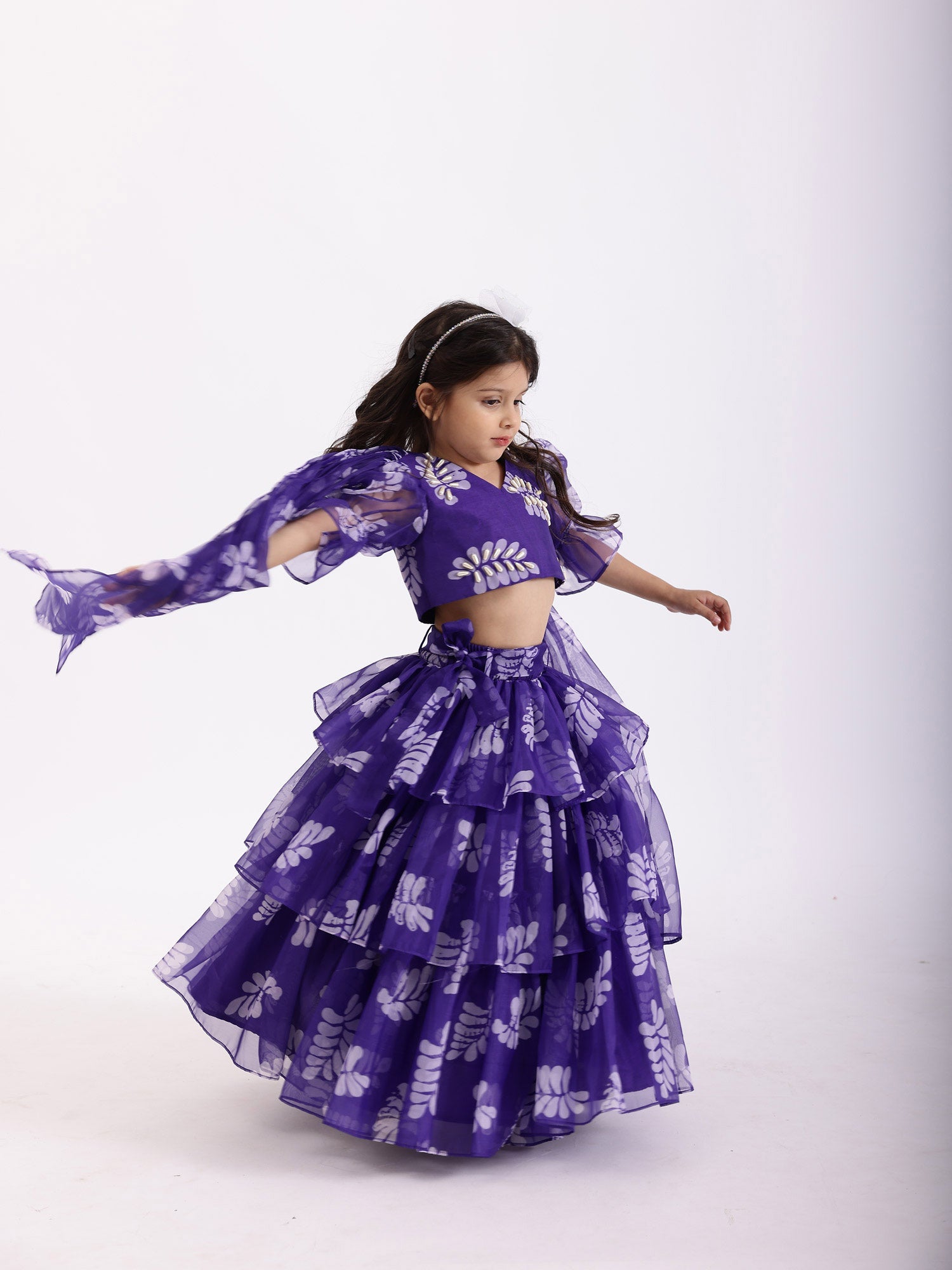 JANYAS CLOSET  Purple Blue Printed Lehenga Skirt with Top Blouse Co- Ord Set
