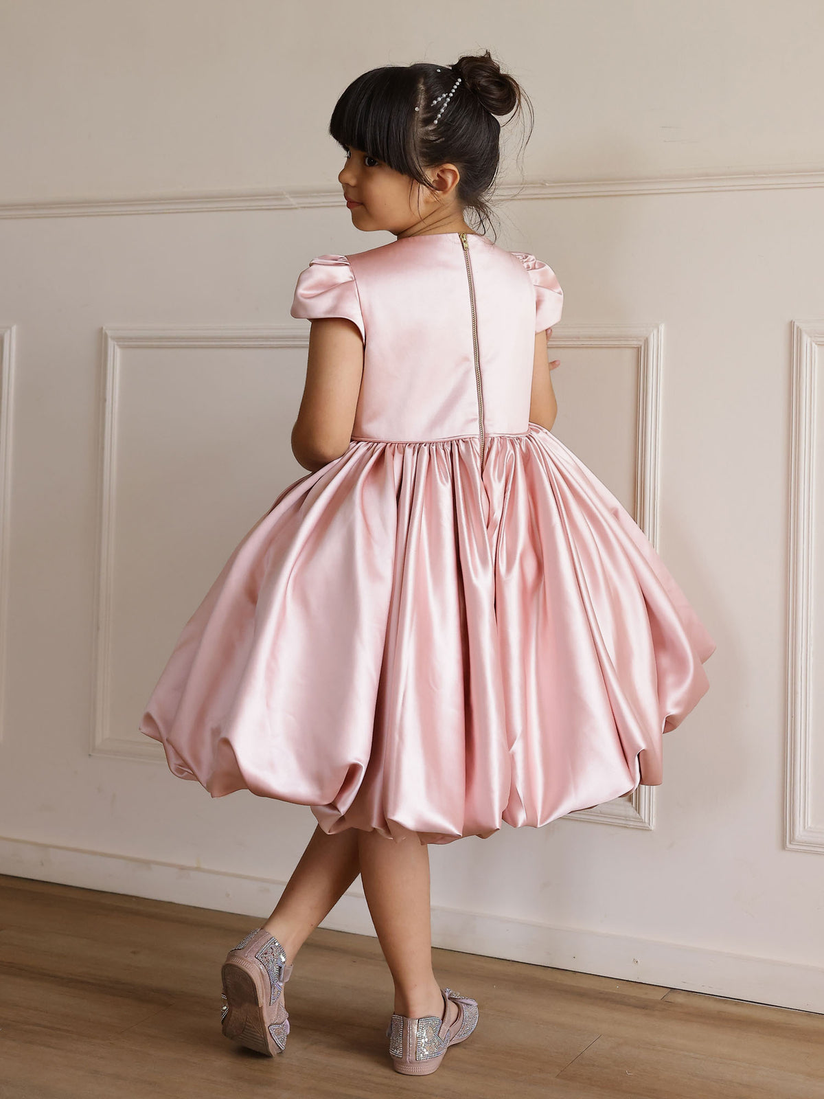 Mauve Balloon Dress with Pearl Beaded Bodice