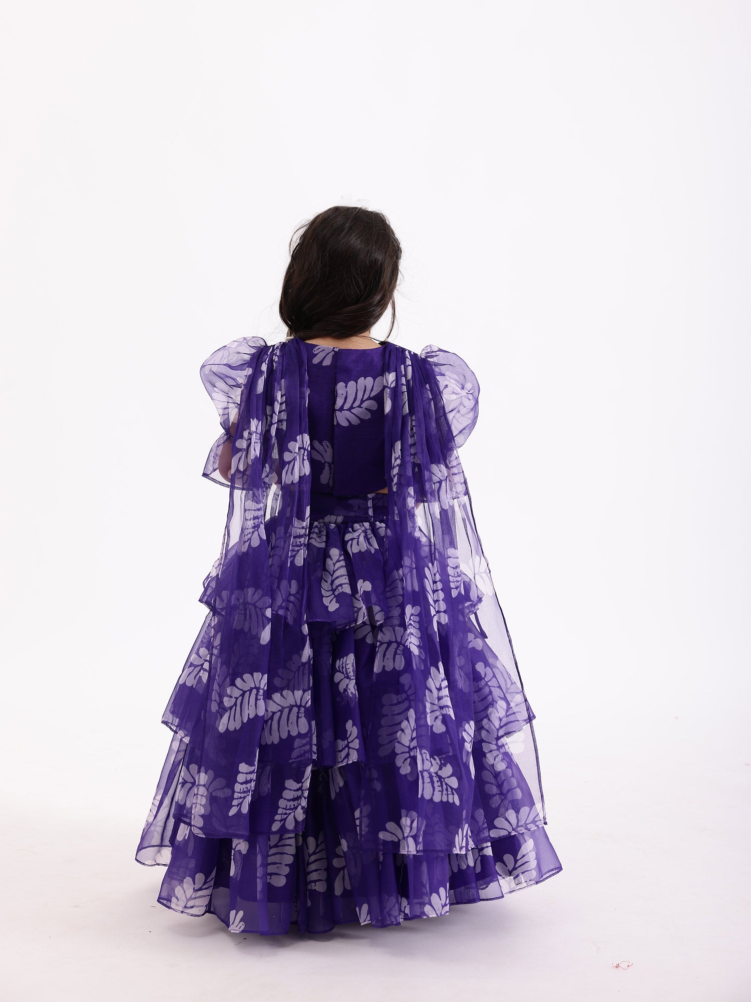 JANYAS CLOSET  Purple Blue Printed Lehenga Skirt with Top Blouse Co- Ord Set