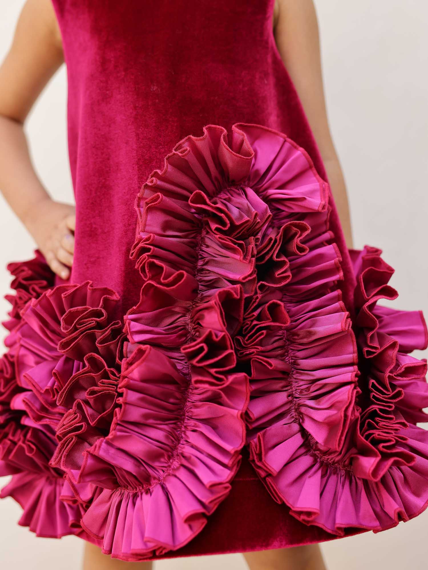 JANYAS CLOSET Aurelia Wine Velvet Ruffle Dress