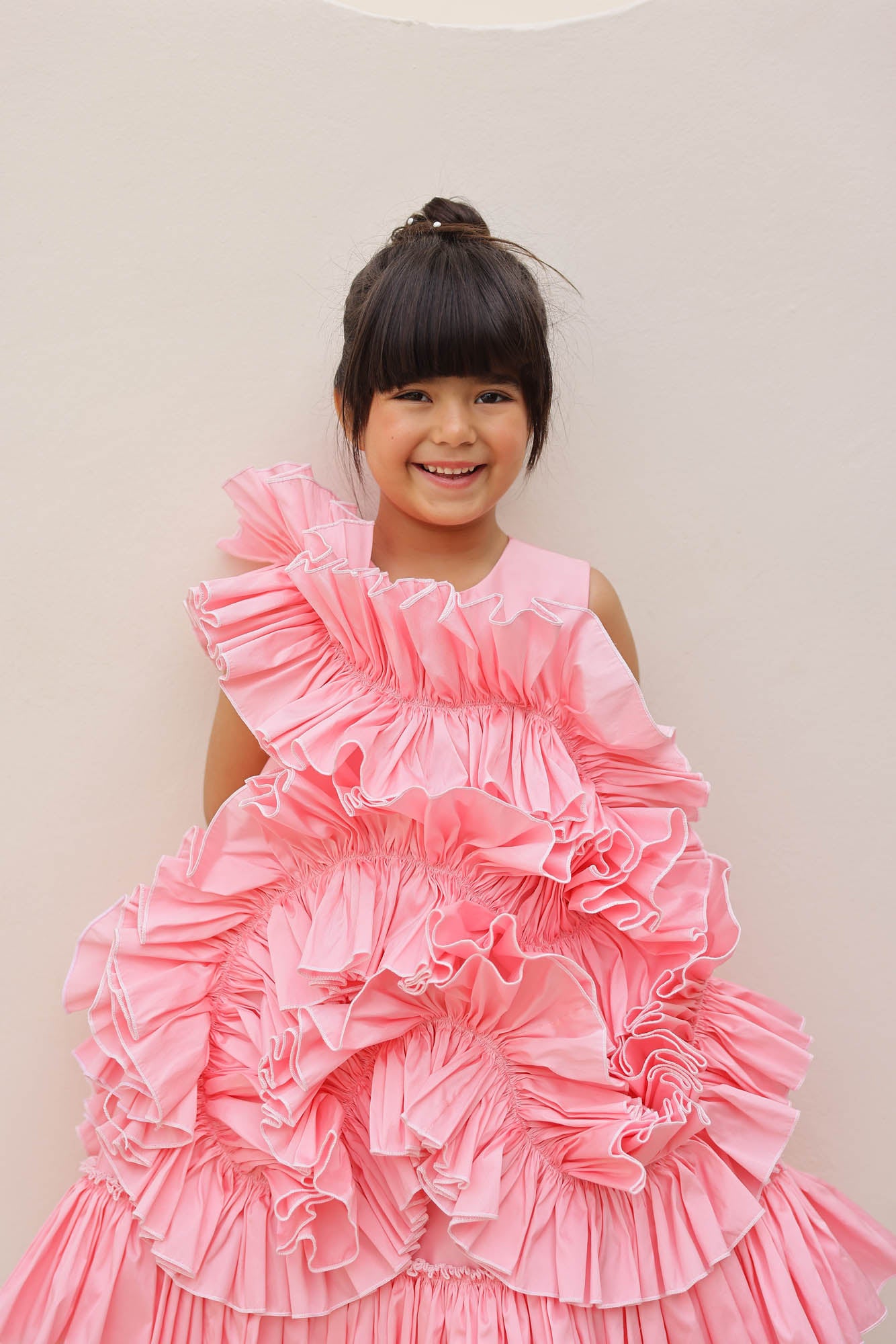 JANYAS CLOSET Taffeta Rosé Ruffle Party Dress
