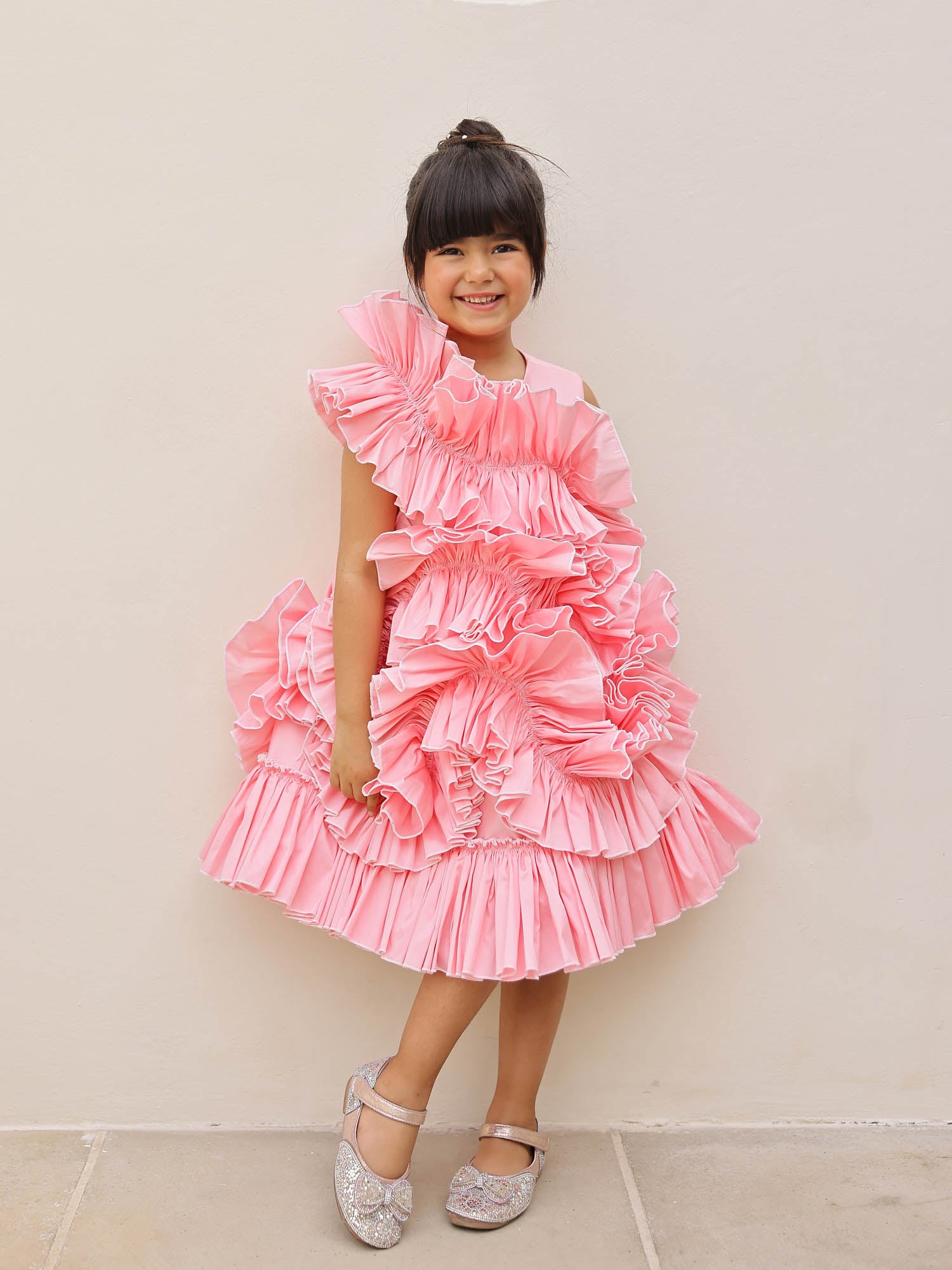 JANYAS CLOSET Taffeta Rosé Ruffle Party Dress