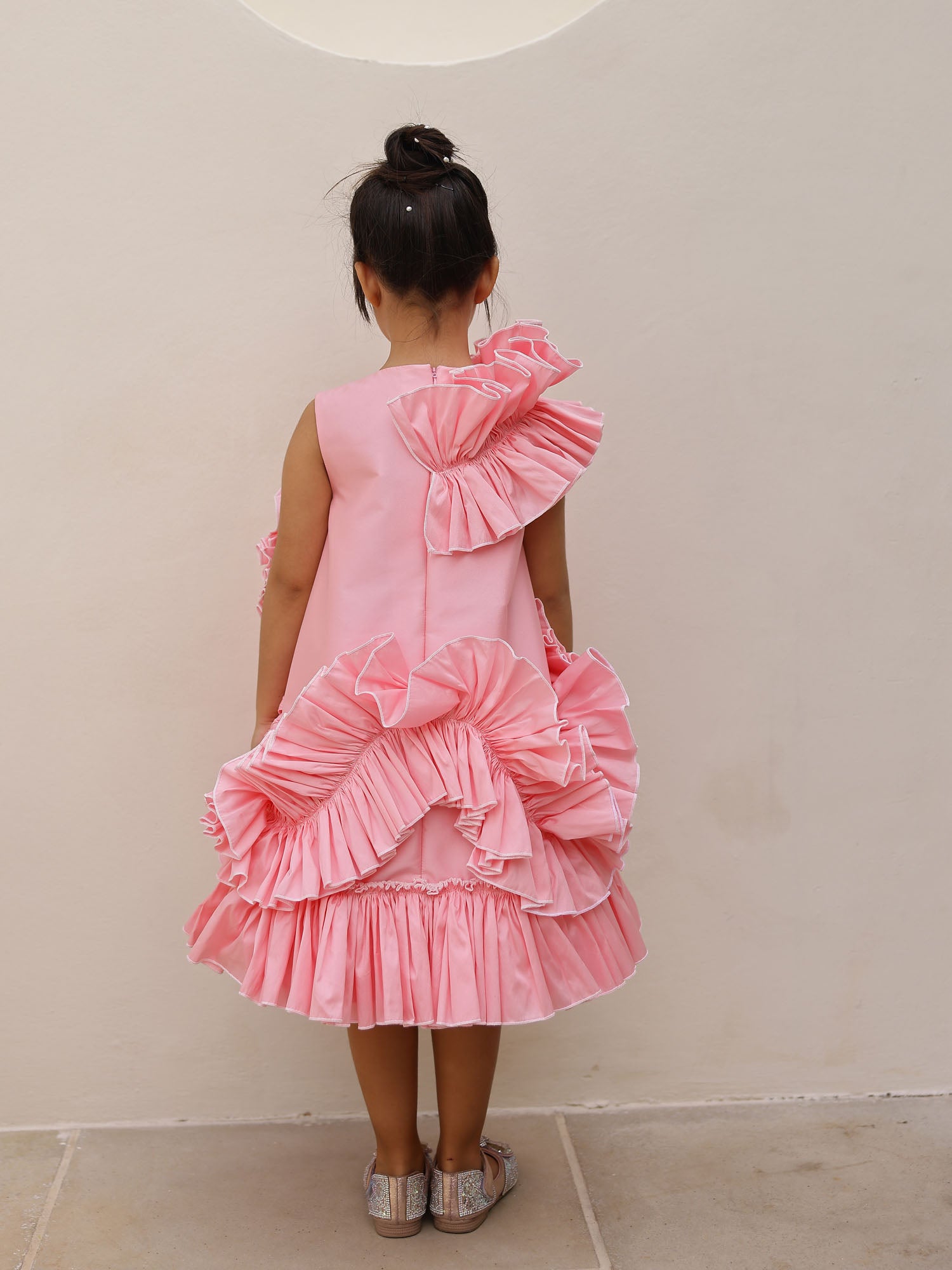 JANYAS CLOSET Taffeta Rosé Ruffle Party Dress