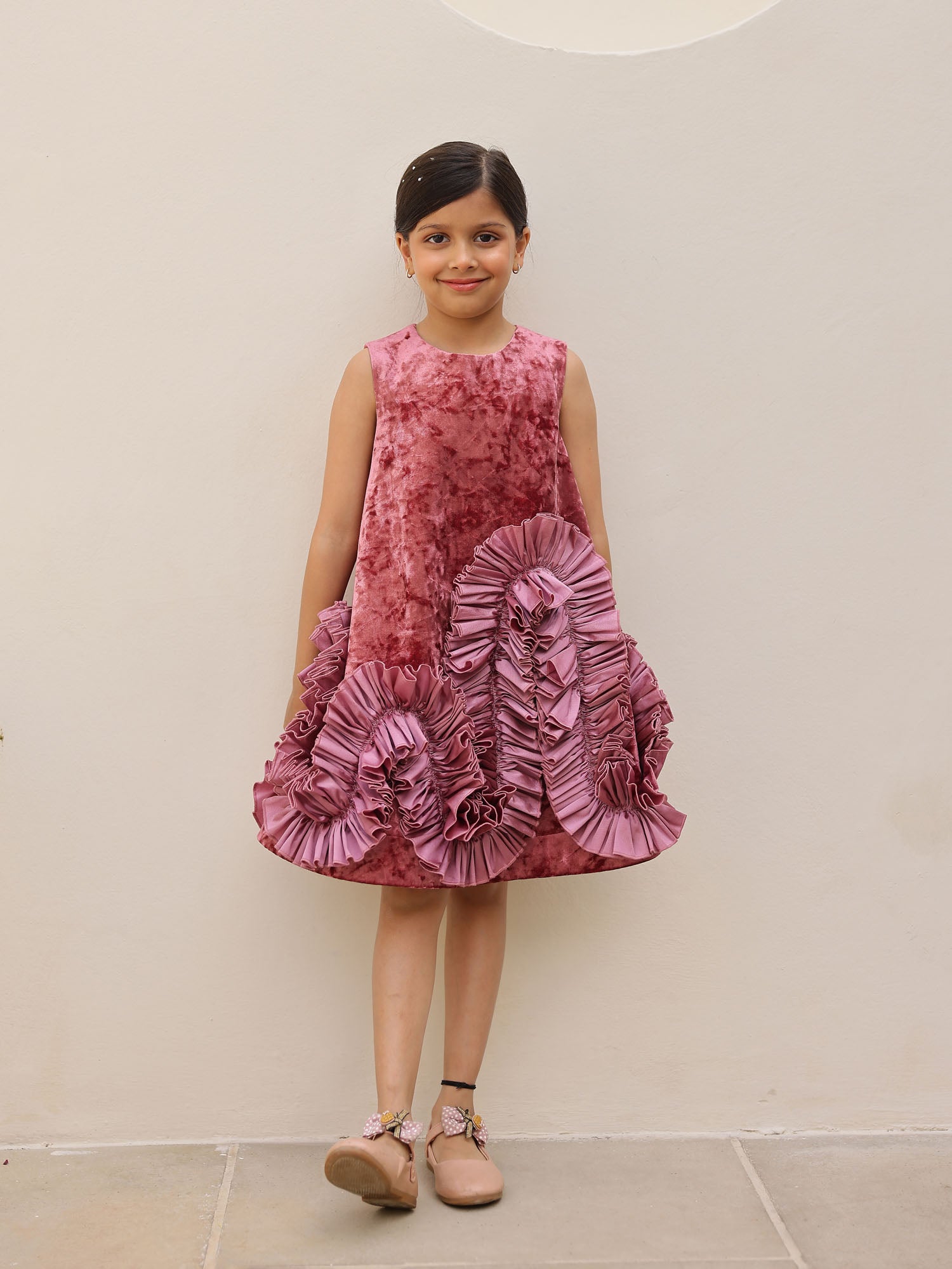 JANYAS CLOSET Sale Mauve Velvet Ruffle Dress