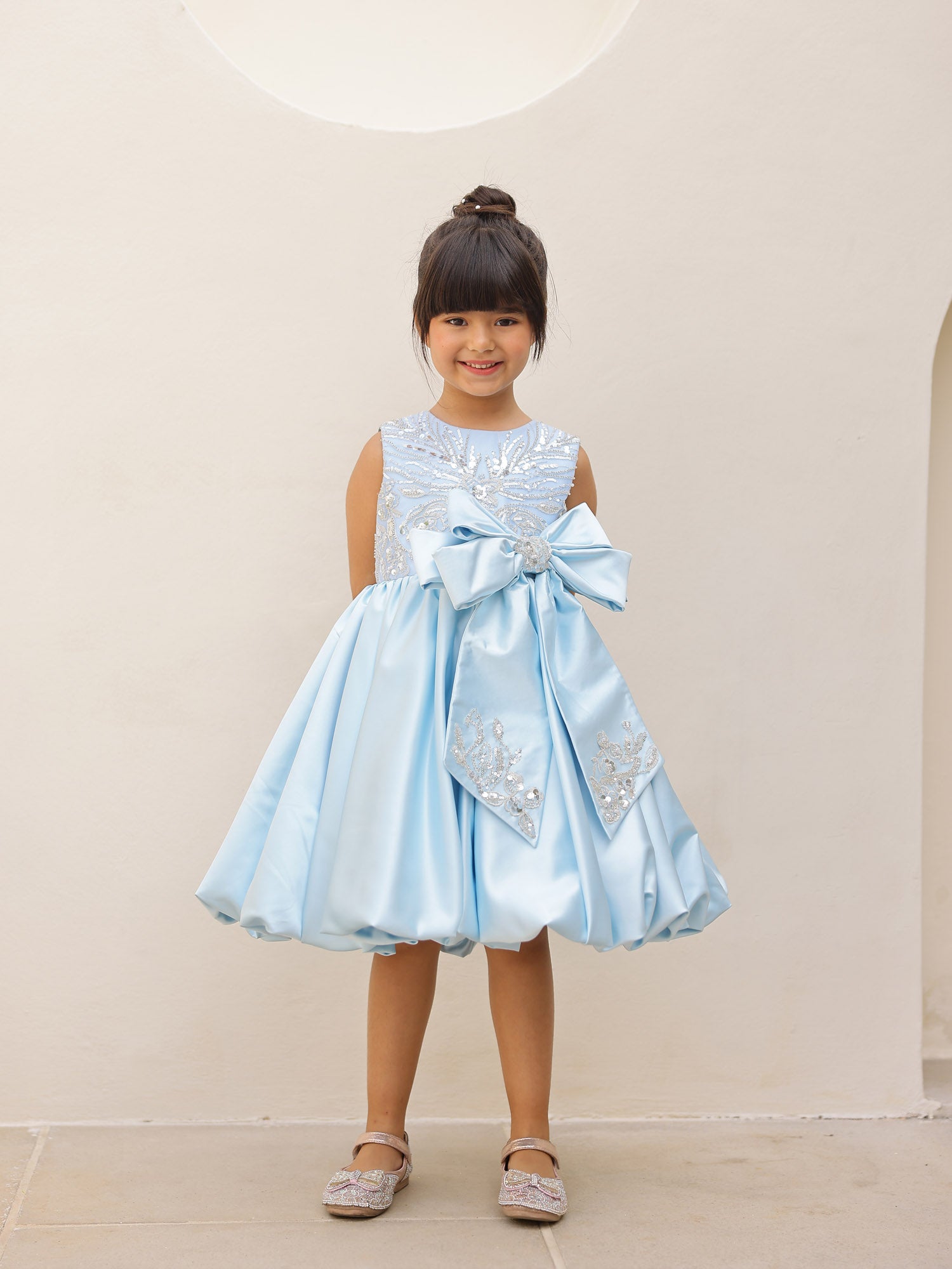 JANYAS CLOSET Ice blue Frozen Frost Bow Party Dress