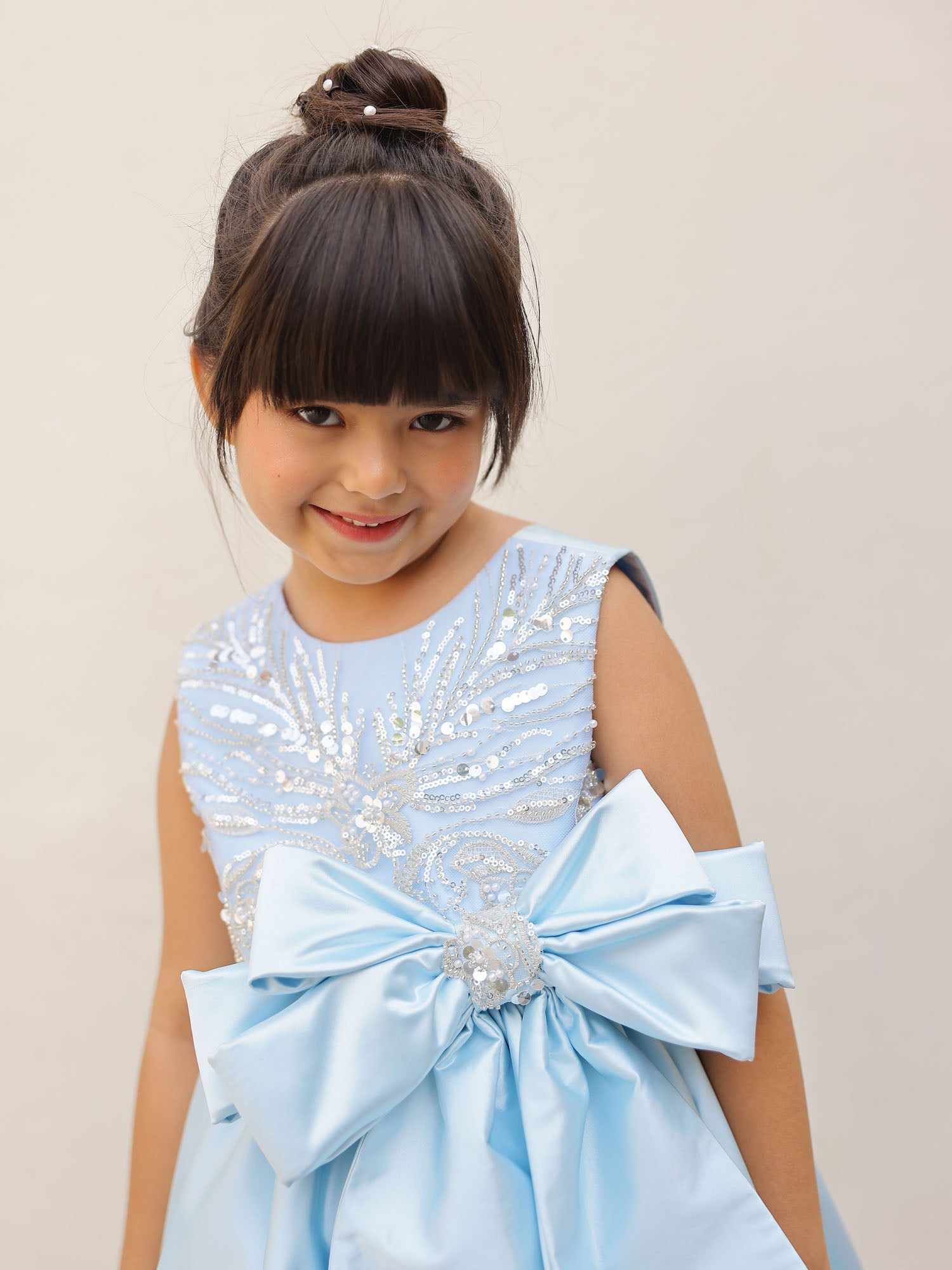 JANYAS CLOSET Ice blue Frozen Frost Bow Party Dress