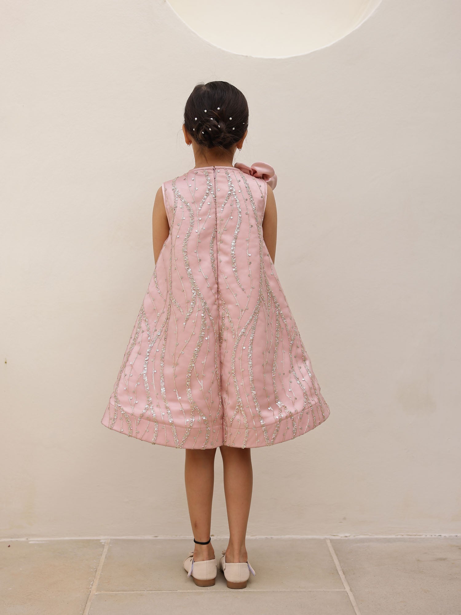 JANYAS CLOSET Blush Pink Satin Flower Appliqué Party Dress