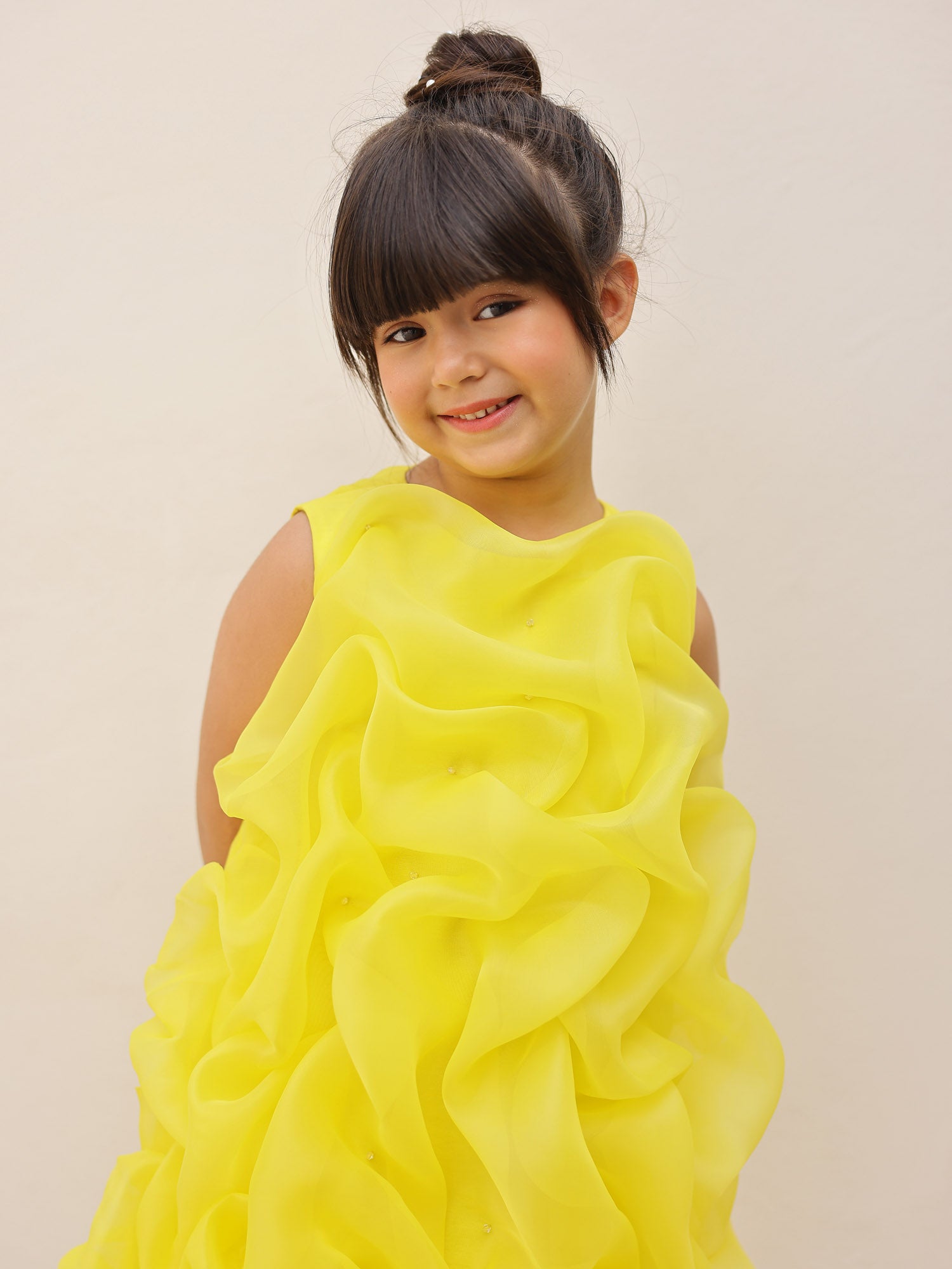 JANYAS CLOSET Yellow Celestial Tuck Ruffle Dress