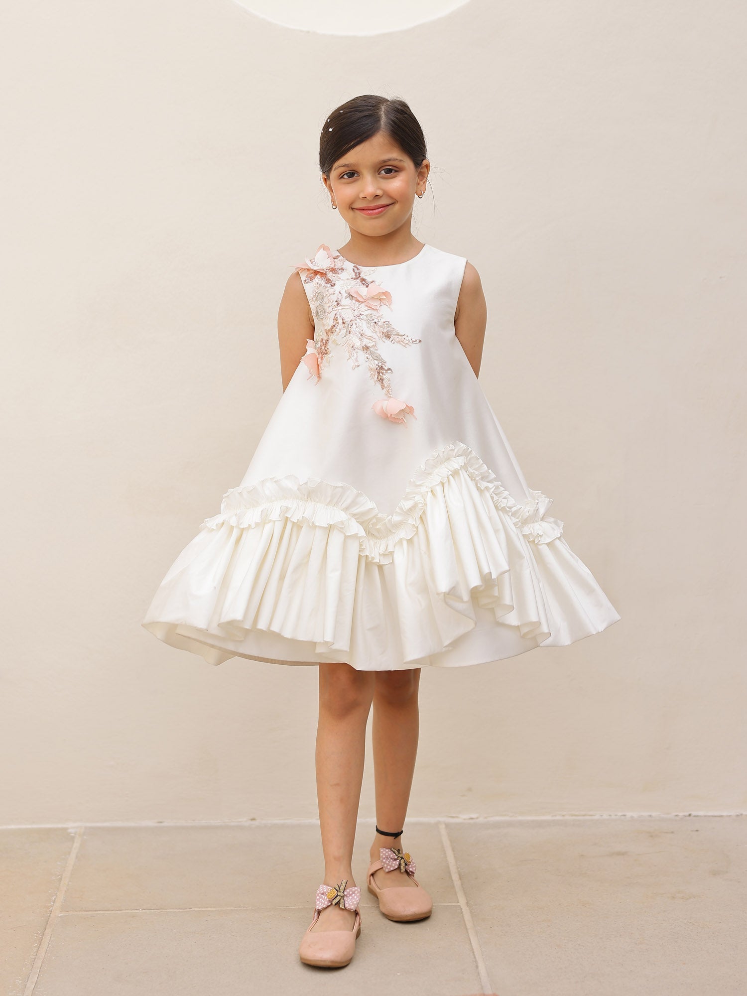 JANYAS CLOSET Butterfly Charm White Taffeta Dress