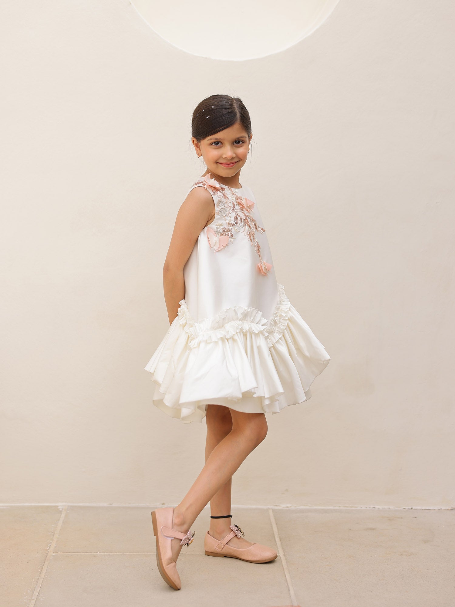 JANYAS CLOSET Butterfly Charm White Taffeta Dress