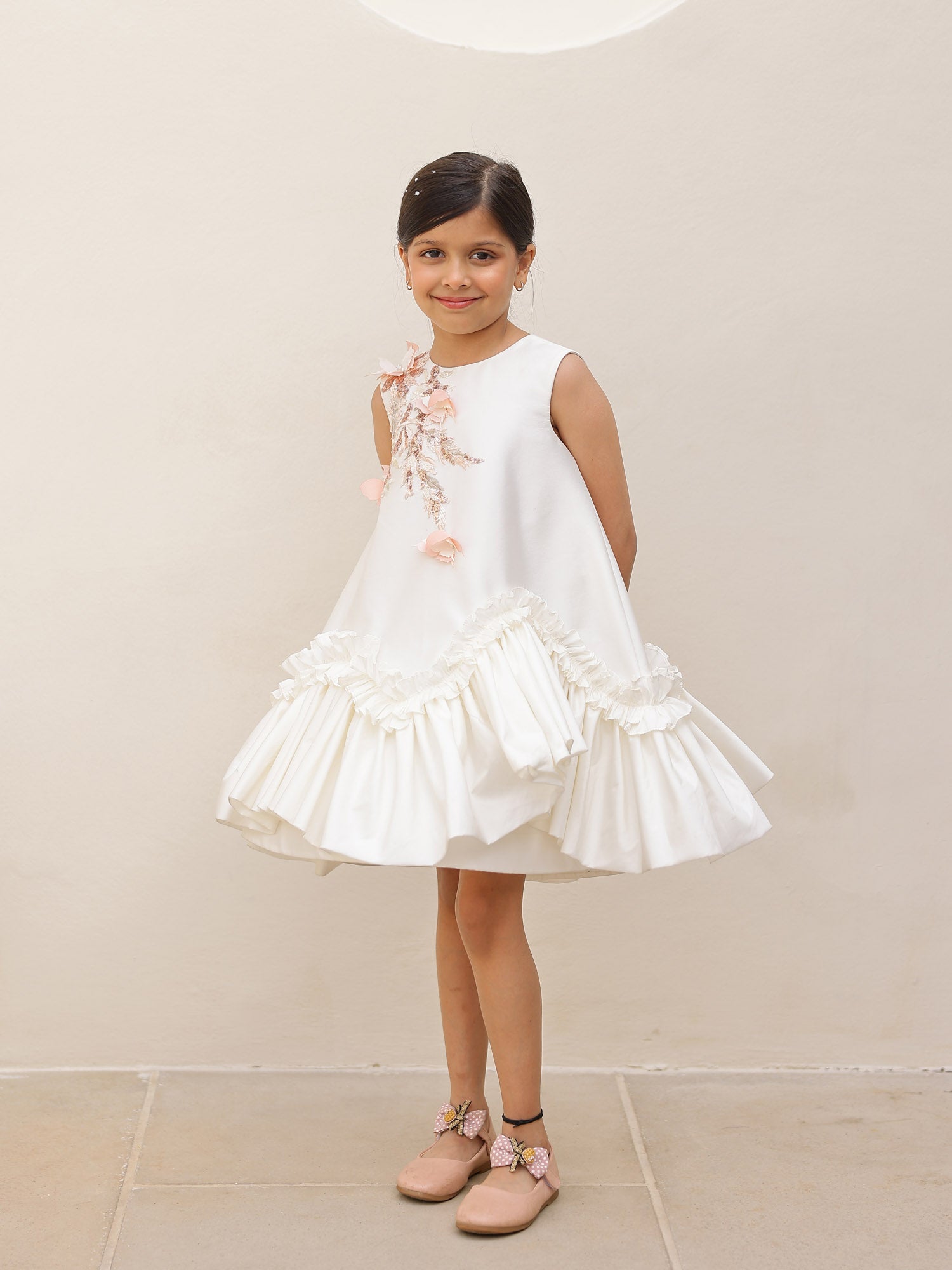 JANYAS CLOSET Butterfly Charm White Taffeta Dress