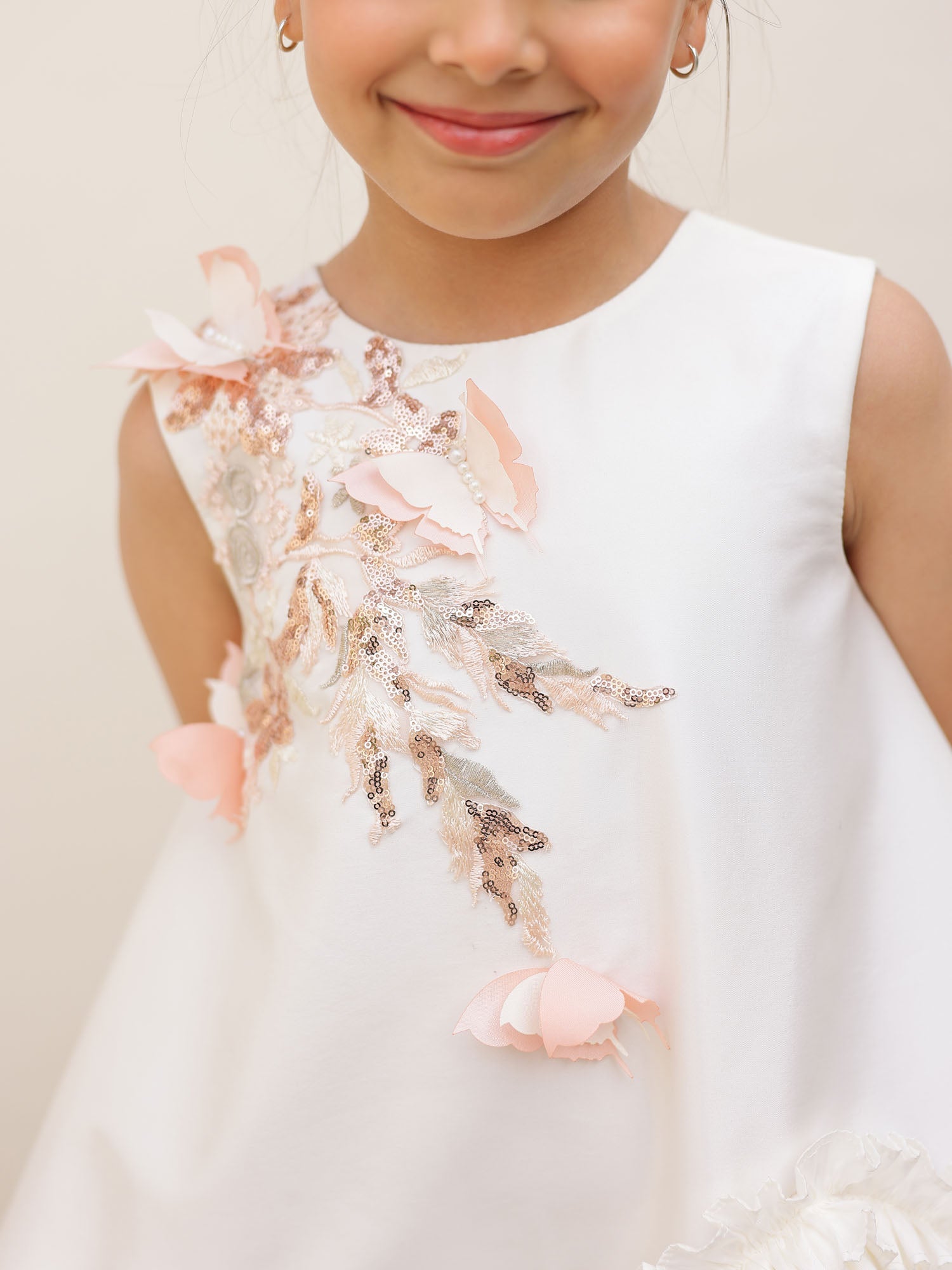 JANYAS CLOSET Butterfly Charm White Taffeta Dress