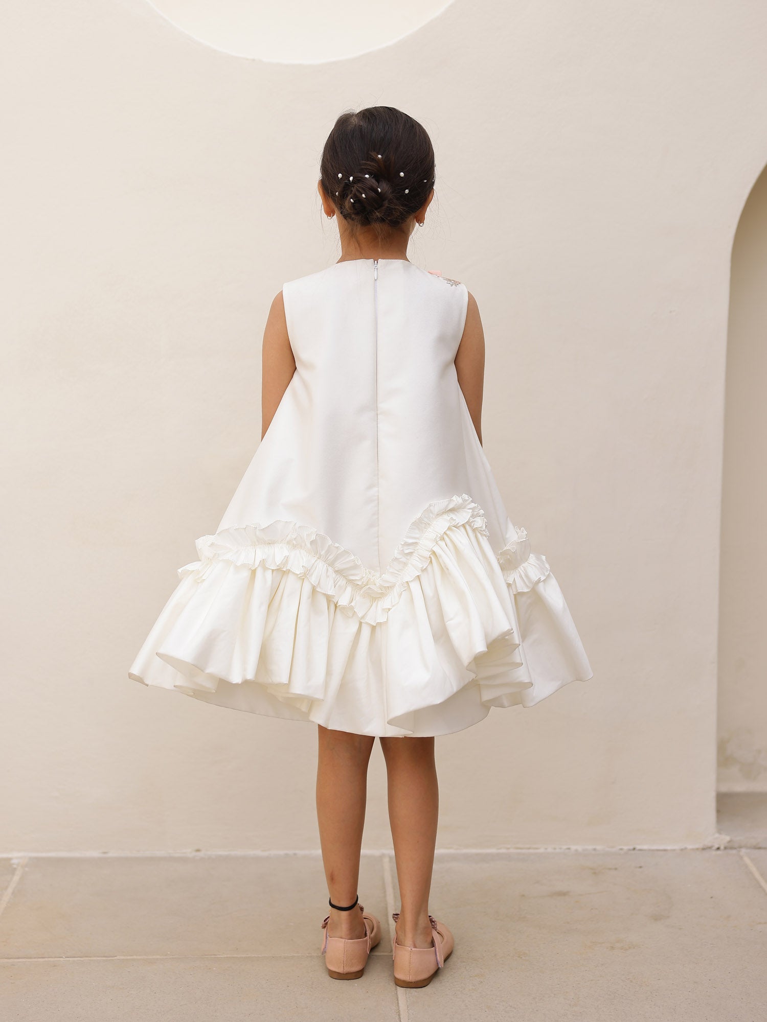JANYAS CLOSET Butterfly Charm White Taffeta Dress