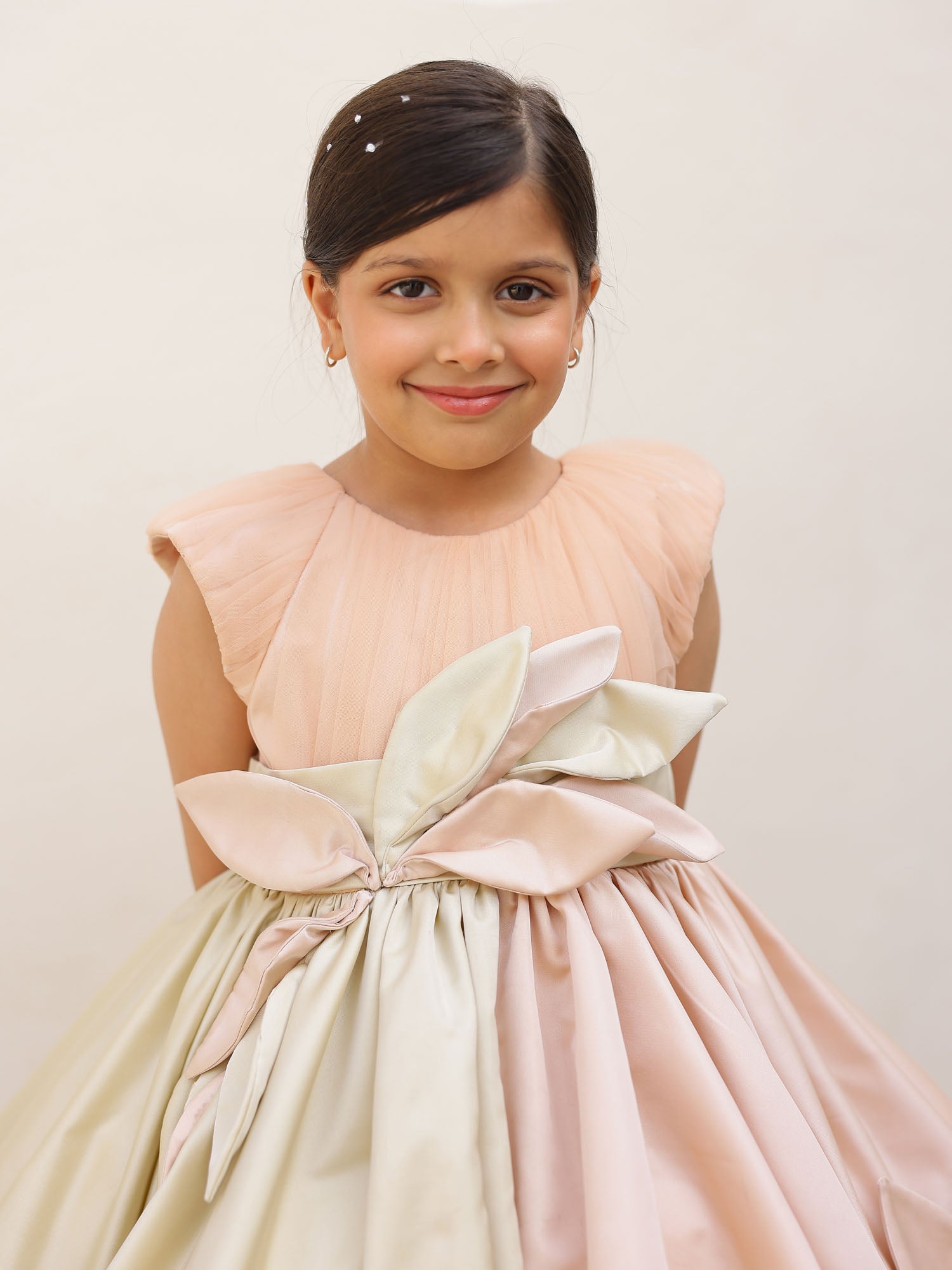 Pleated net bodice kids wedding party dress by JANYAS CLOSET