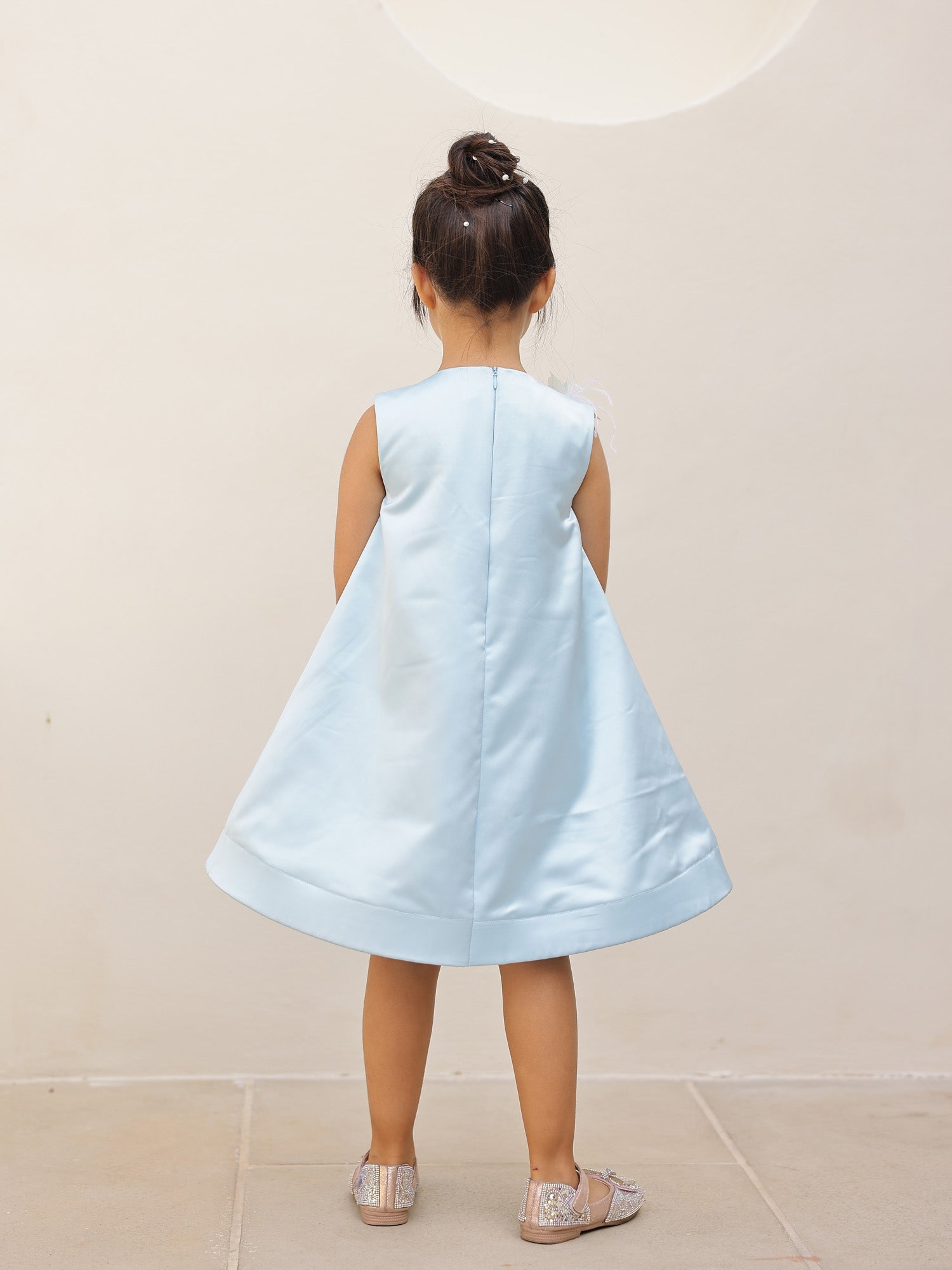 JANYAS CLOSET Ice Blue Butterfly Satin Party Dress
