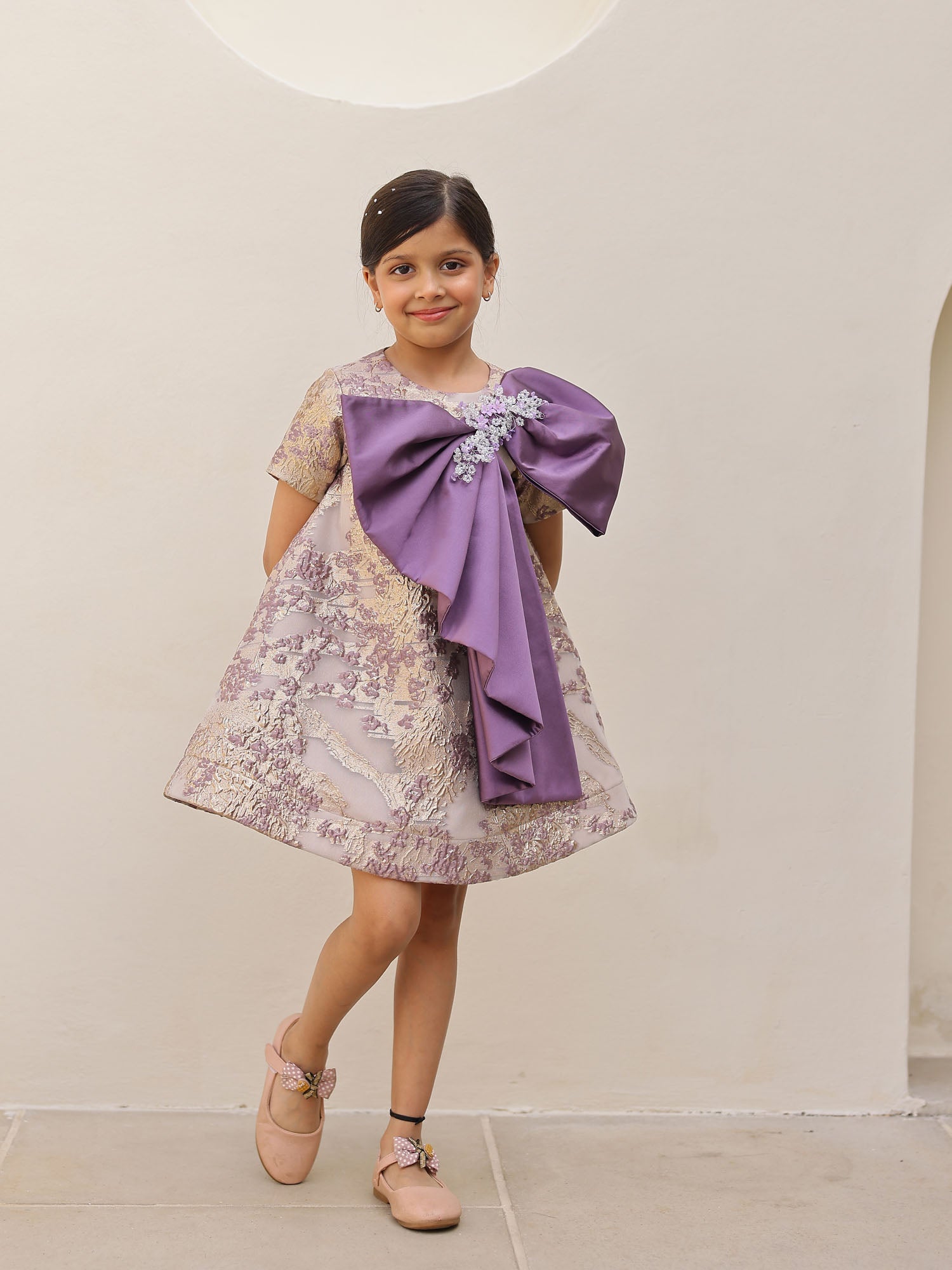 JANYAS CLOSET Royal Violet Bow Party Dress