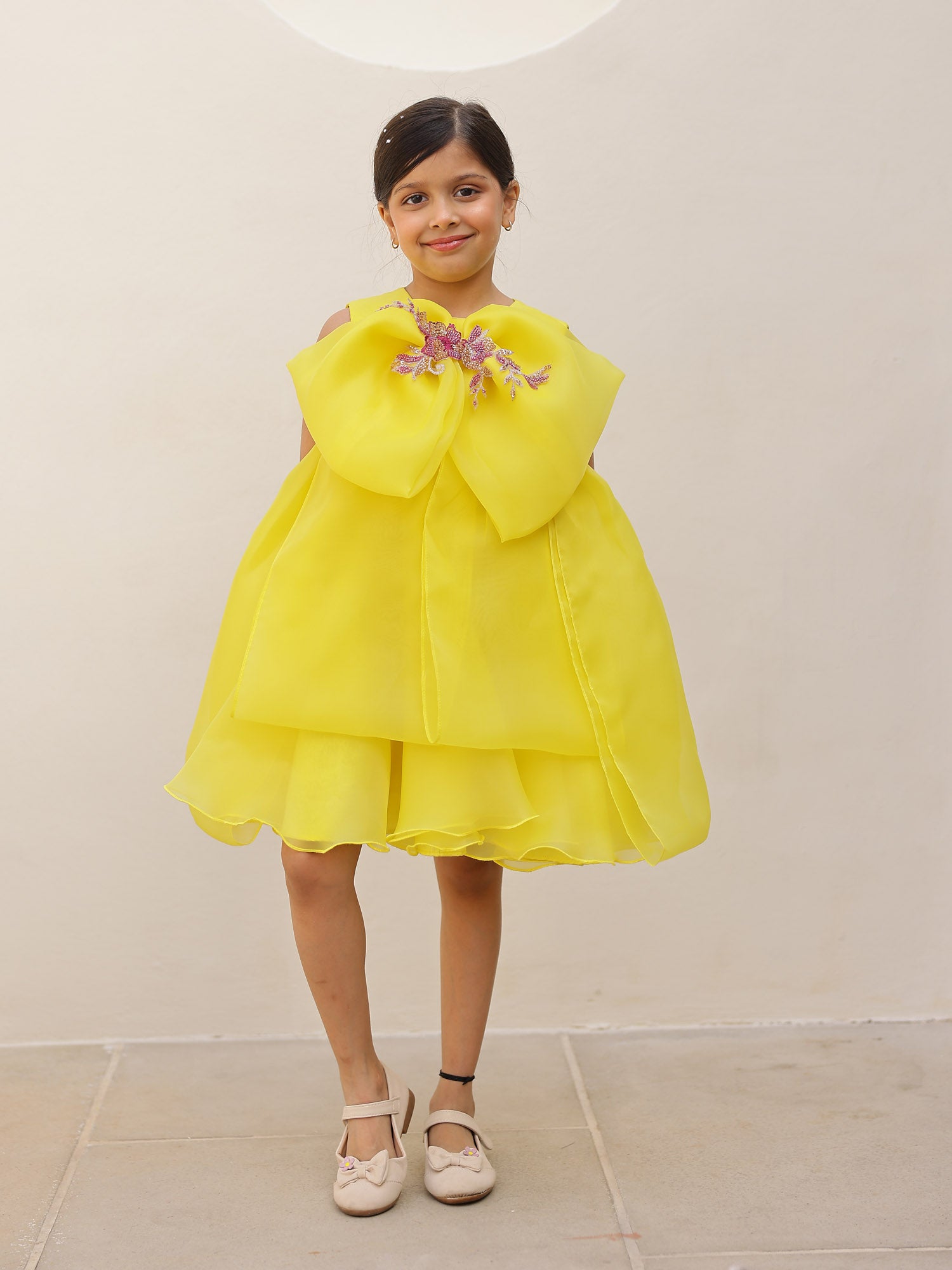 Yellow Floral Bow Dress