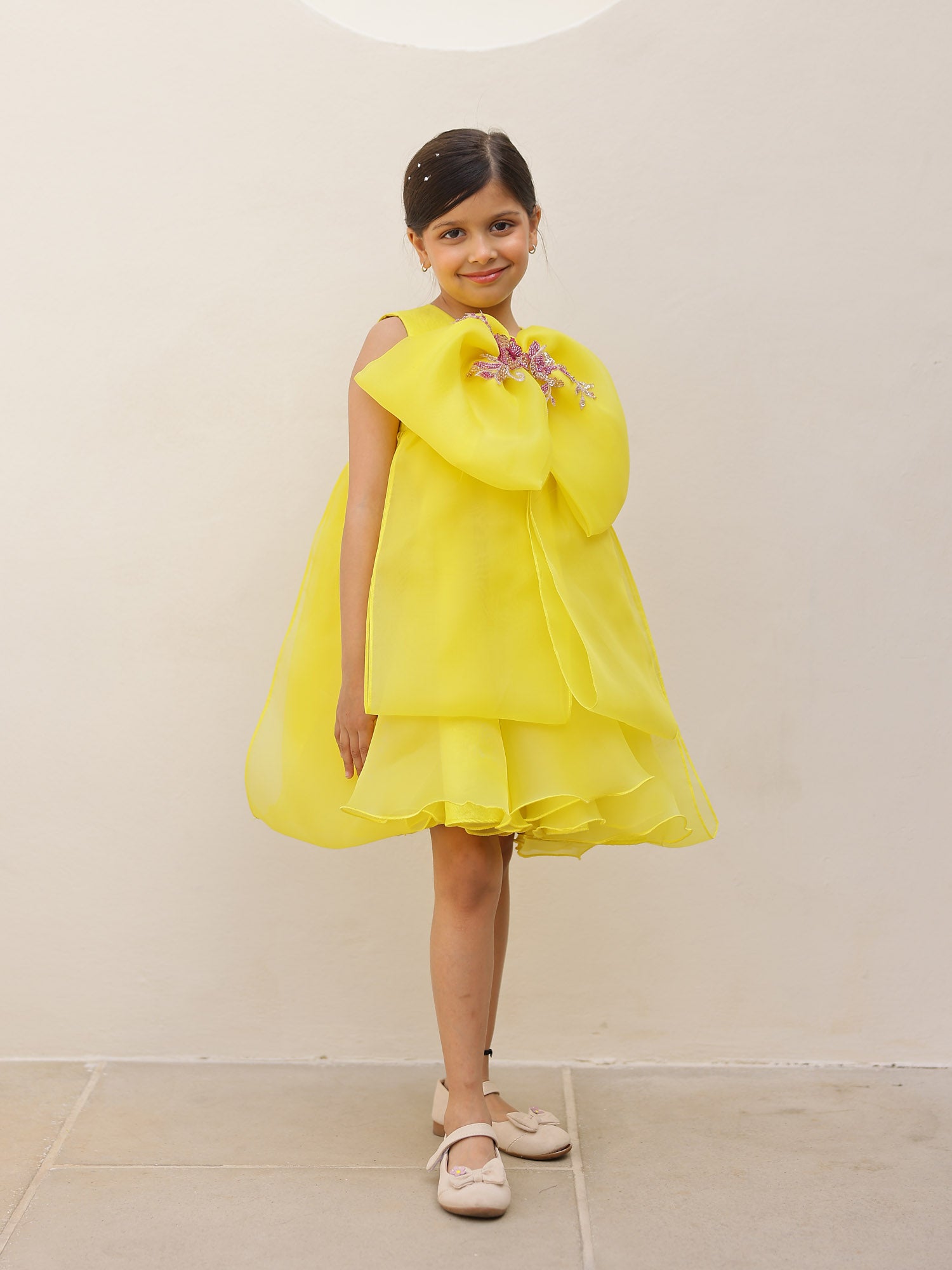 Yellow Floral Bow Dress