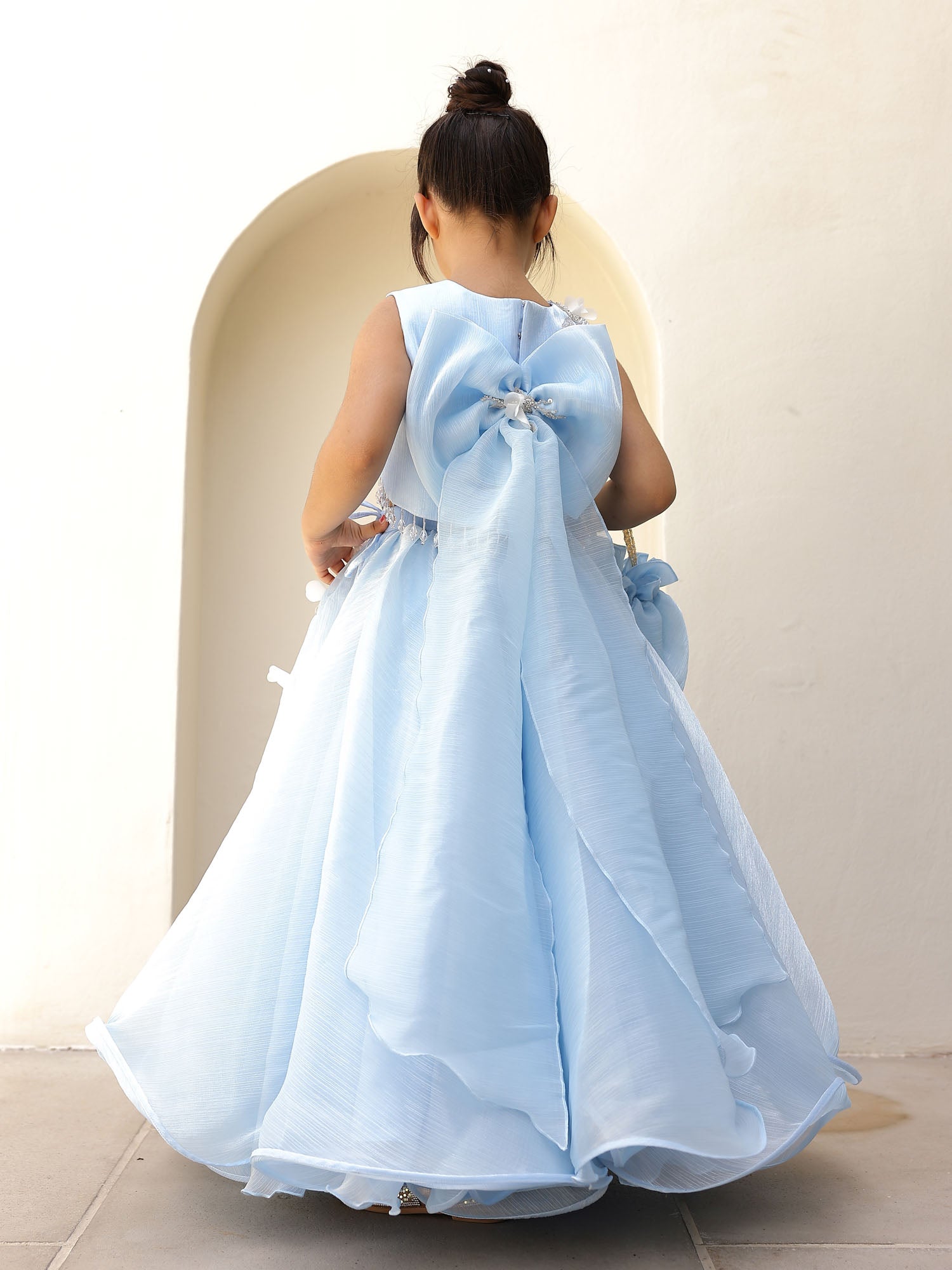 Blue Embroidered Kids Festive Lehenga Set