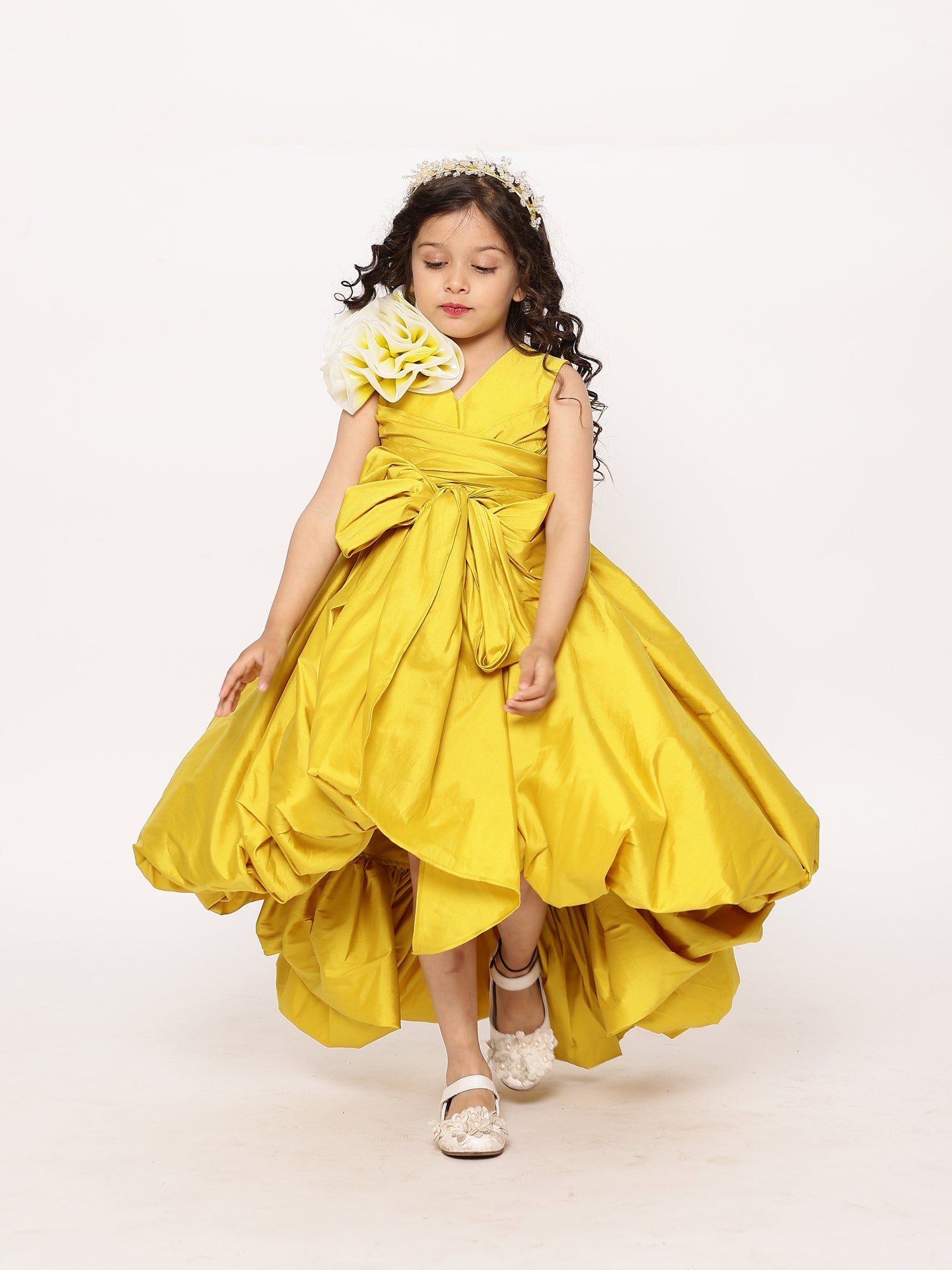 Girls Yellow High Low Katarina Dress With Hair Pin