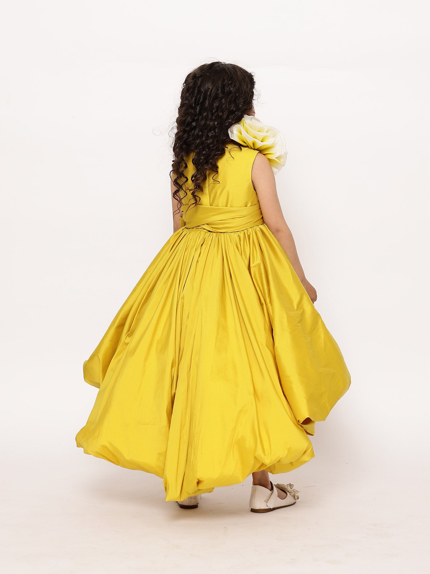 Girls Yellow High Low Katarina Dress With Hair Pin