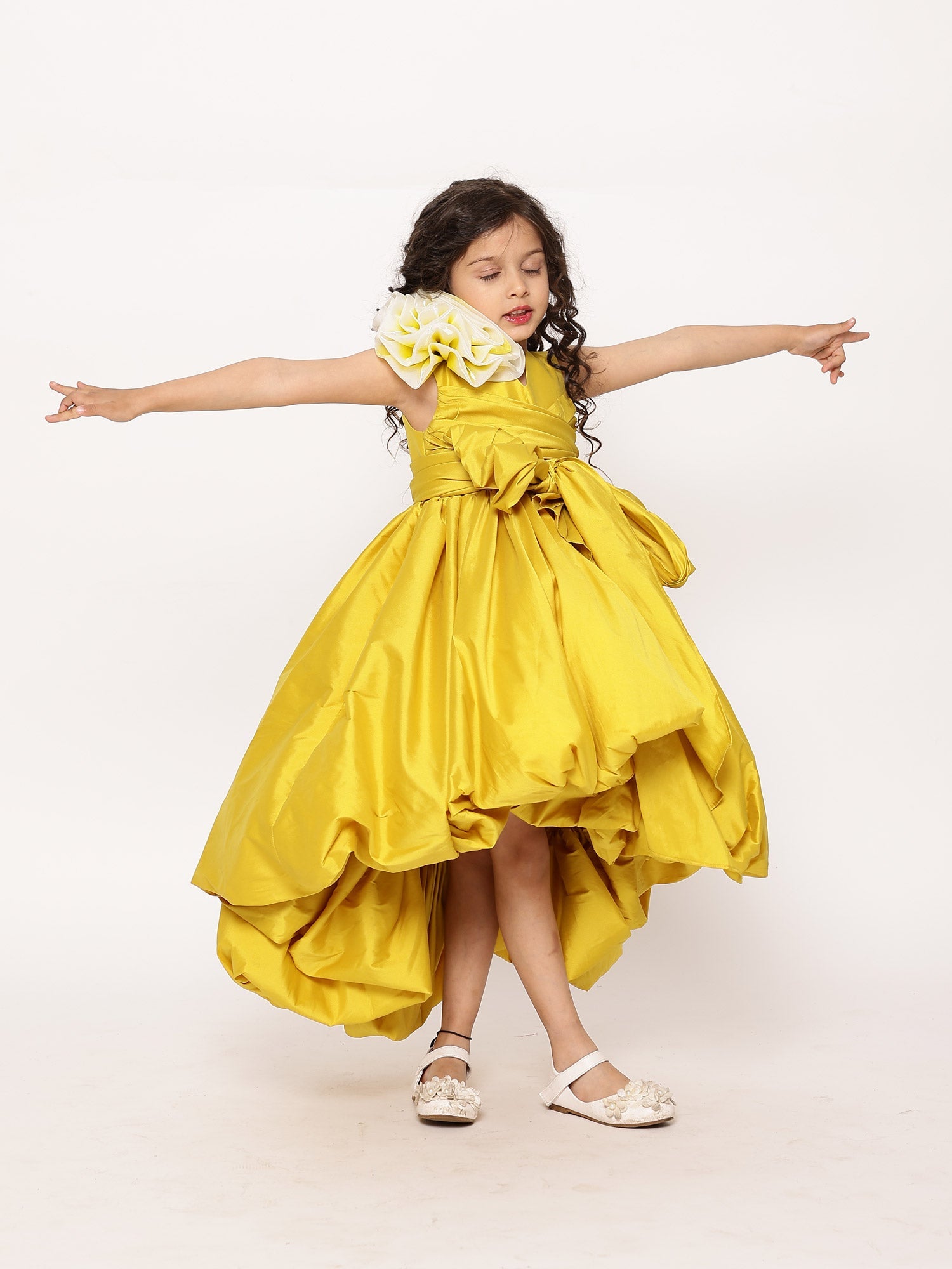 Girls Yellow High Low Katarina Dress With Hair Pin